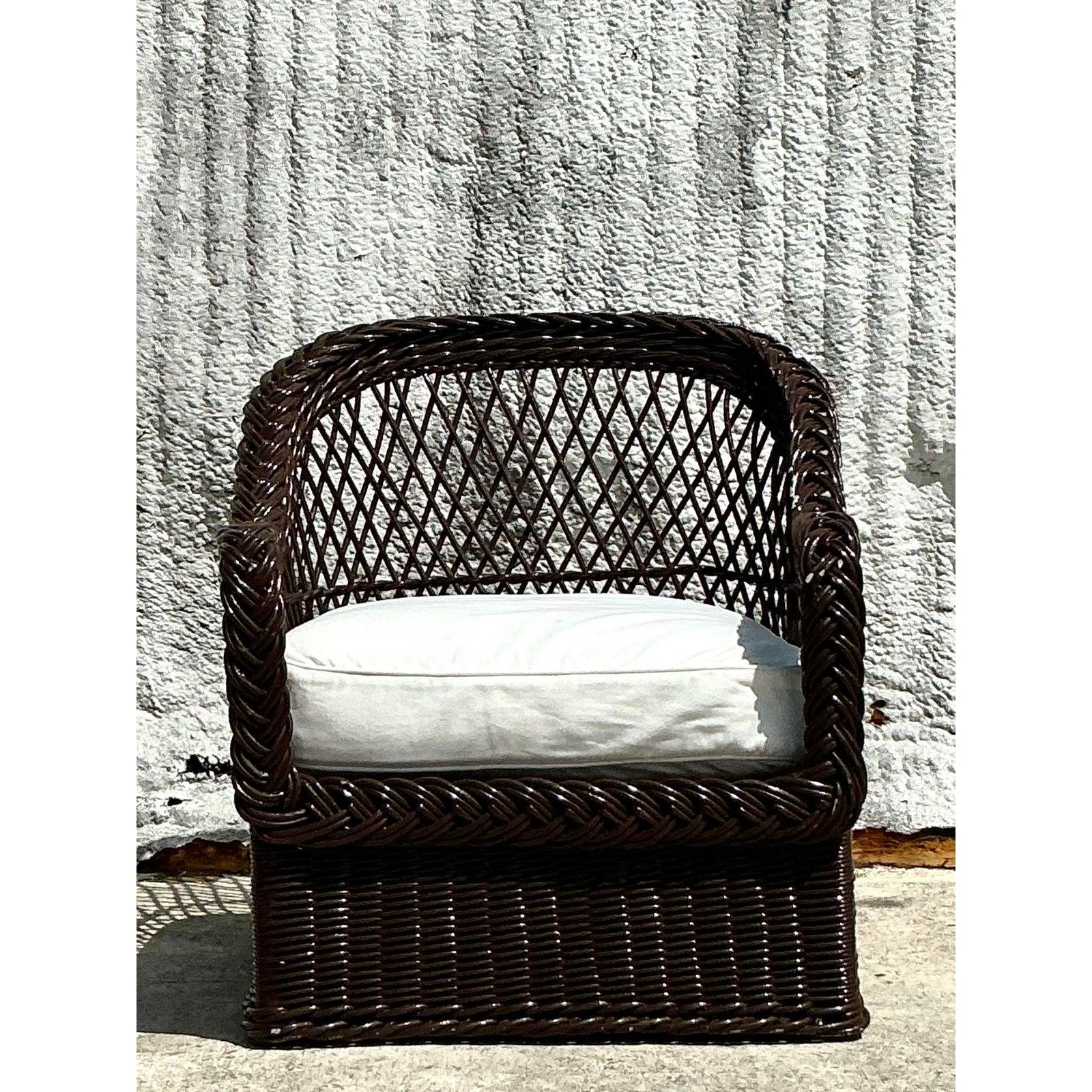 Sedia da salotto in rattan intrecciato vintage della Costa Bielecky Brothers in vendita 2