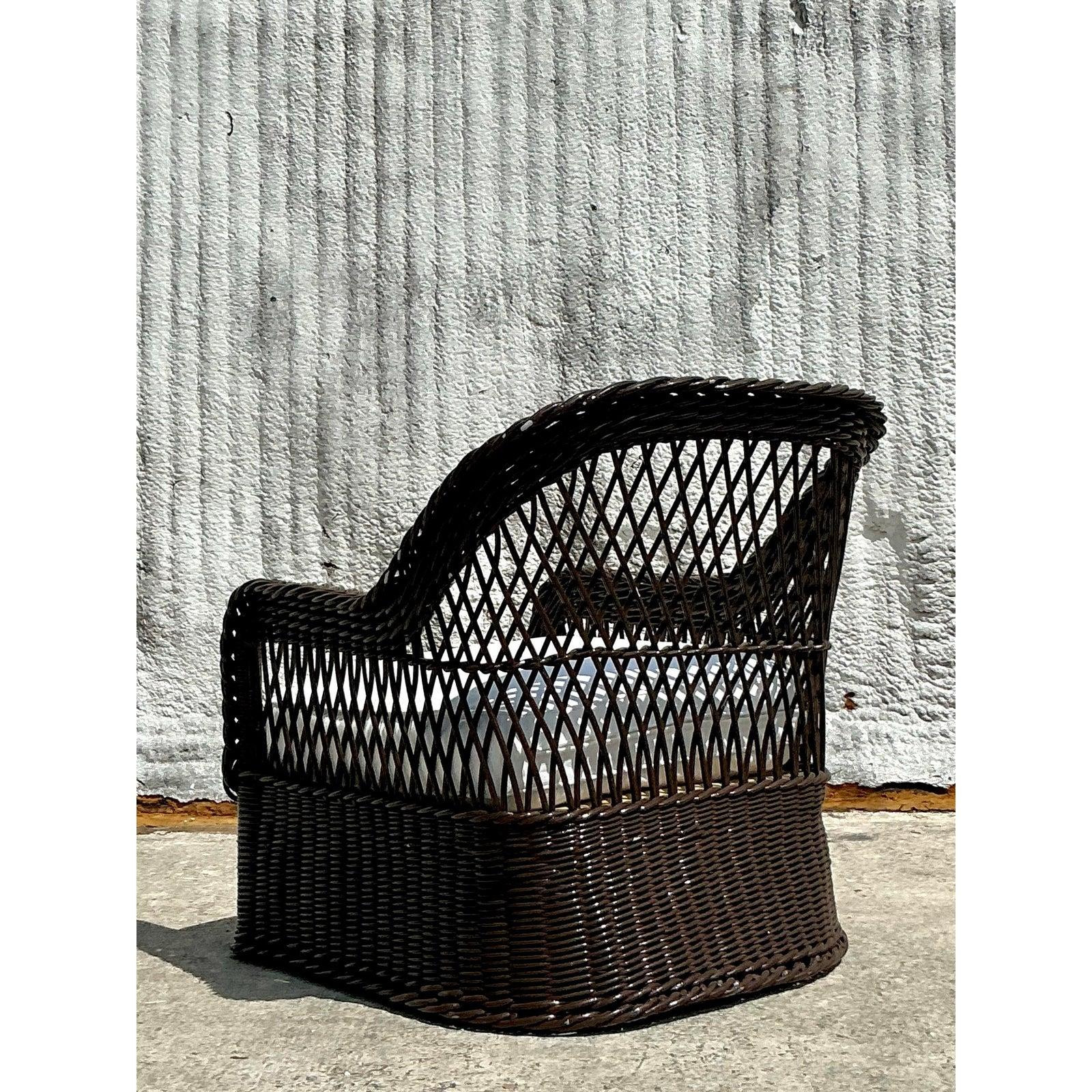 Sedia da salotto in rattan intrecciato vintage della Costa Bielecky Brothers in vendita 3