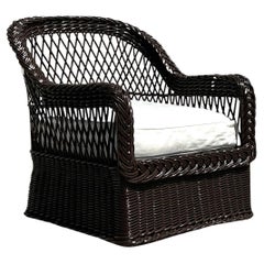 Vintage Coastal Bielecky Brothers Braided Rattan Lounge Chair