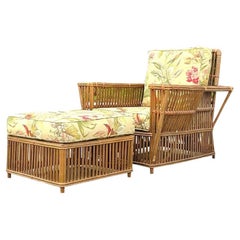 Sedia da salotto e ottomana in rattan a bastoni Bielecky Brothers vintage