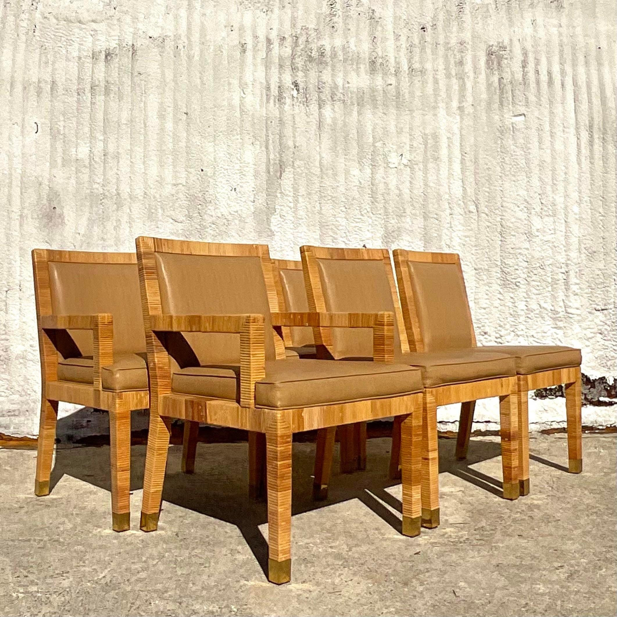 Vintage Coastal Bielecky Brothers Wrapped Rattan Dining Chairs - Set of 6 For Sale 6