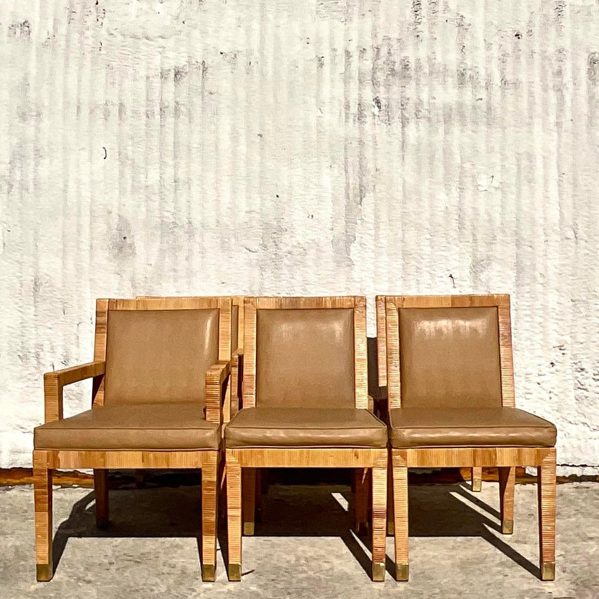 Vintage Coastal Bielecky Brothers Umwickelte Rattan-Esszimmerstühle mit Untersetzer - 6er-Set (20. Jahrhundert) im Angebot