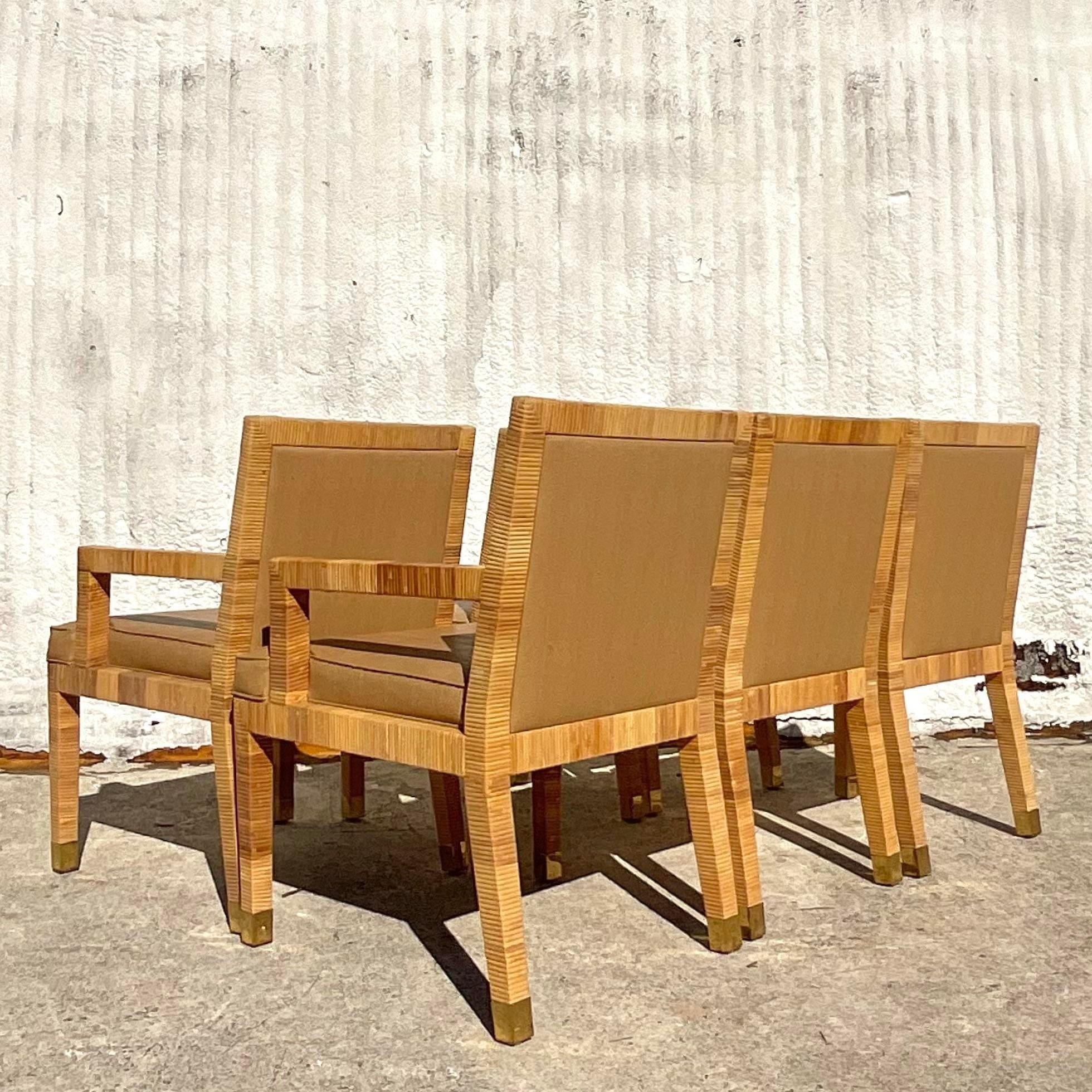 Vintage Coastal Bielecky Brothers Umwickelte Rattan-Esszimmerstühle mit Untersetzer - 6er-Set im Angebot 1