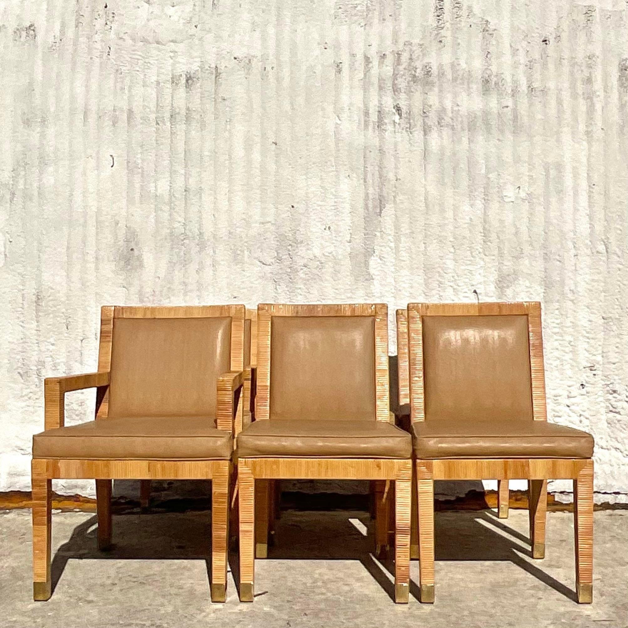 Vintage Coastal Bielecky Brothers Umwickelte Rattan-Esszimmerstühle mit Untersetzer - 6er-Set im Angebot 3