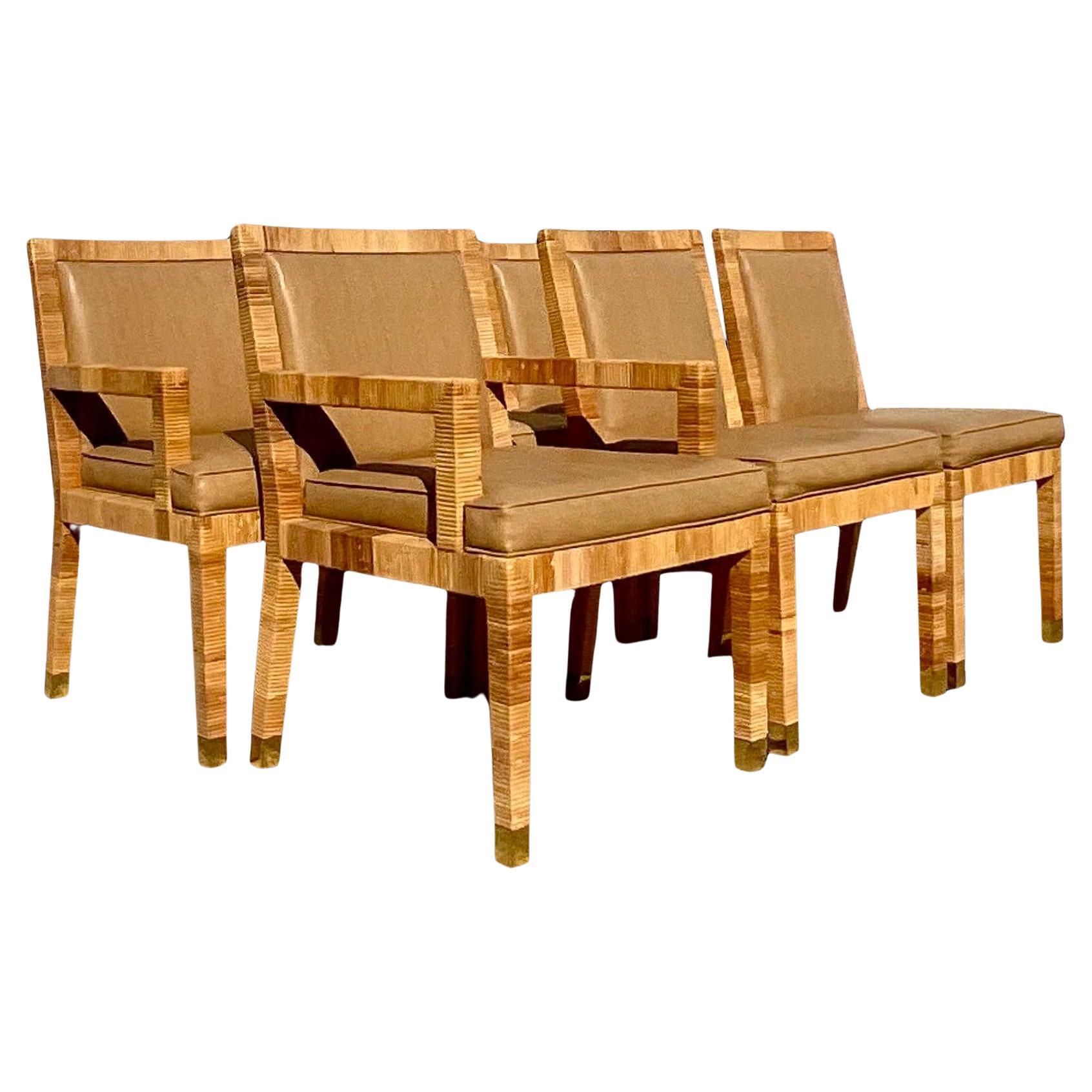 Vintage Coastal Bielecky Brothers Wrapped Rattan Dining Chairs - Set of 6 For Sale