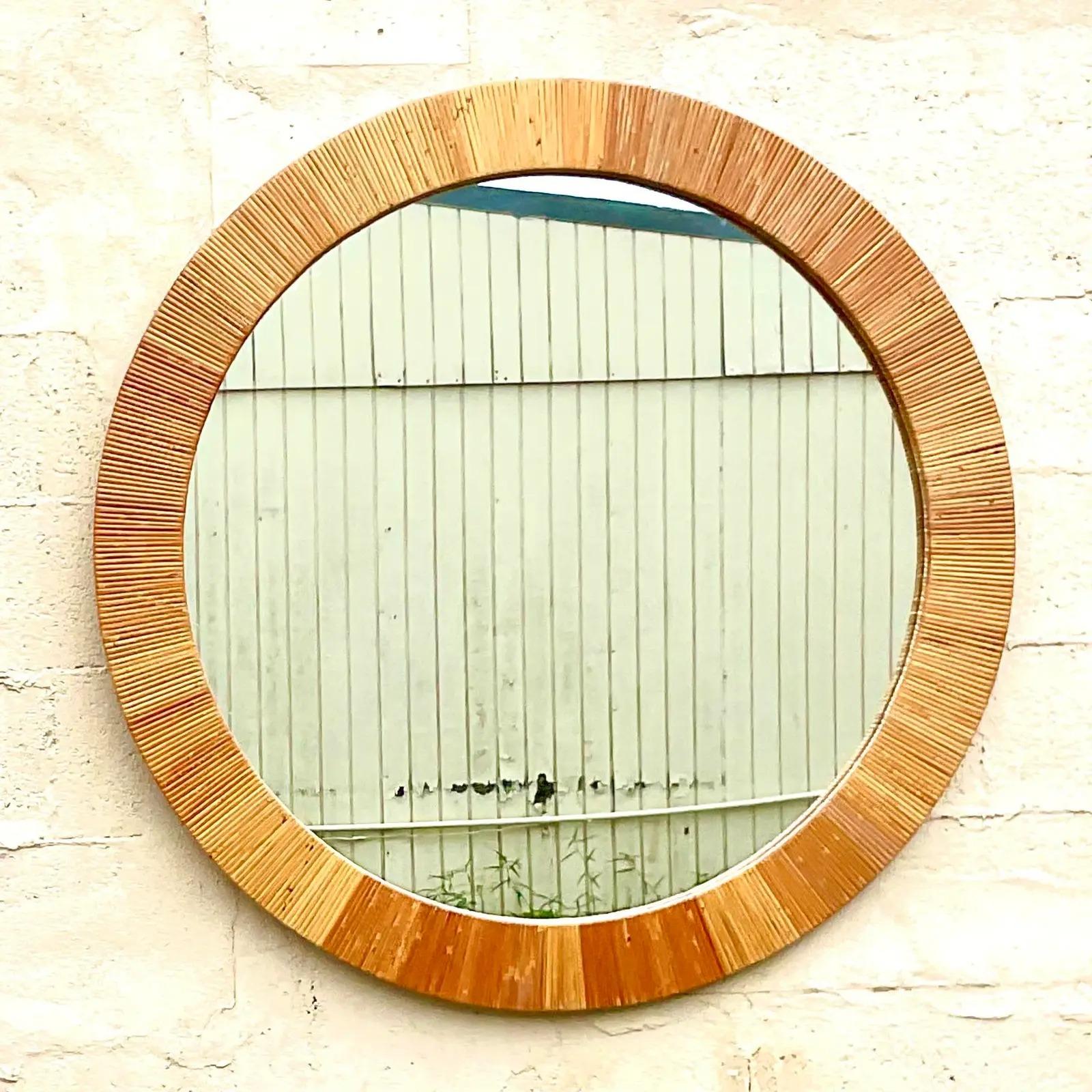 Vintage Coastal Bielecky Brothers Wrapped Rattan Mirror In Good Condition In west palm beach, FL