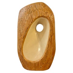 Vintage Coastal Biomorphic Ceramic and Reed Vase, Organic Modern