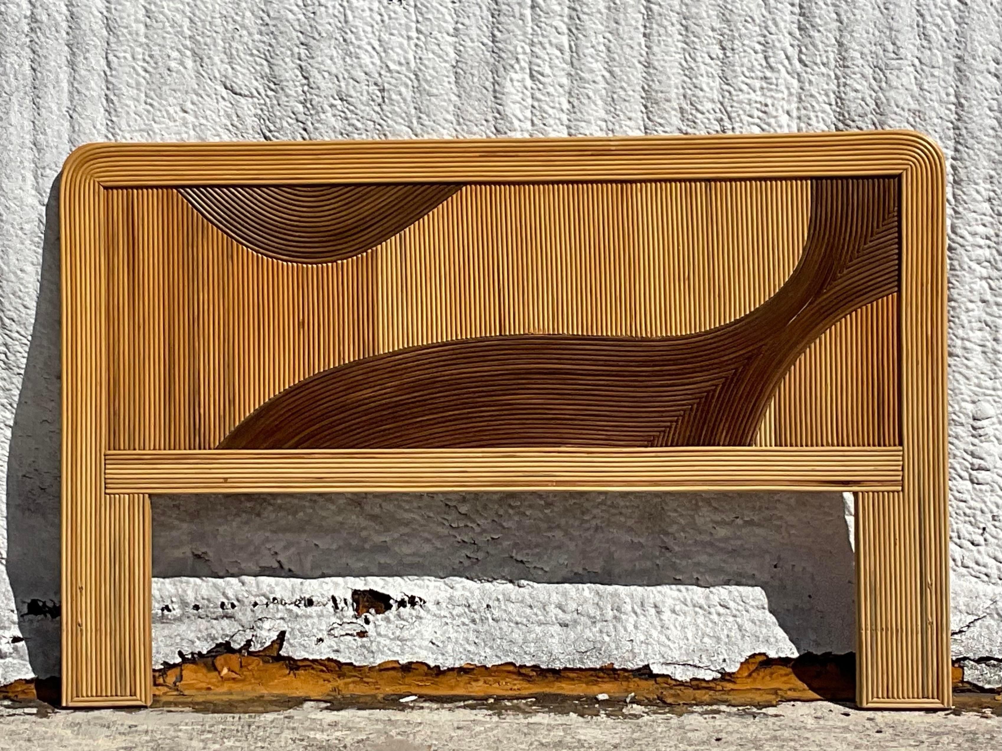 Vintage Coastal Biomorphic Pencil Reed Queen Headboard In Good Condition For Sale In west palm beach, FL