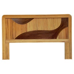 Retro Coastal Biomorphic Pencil Reed Queen Headboard