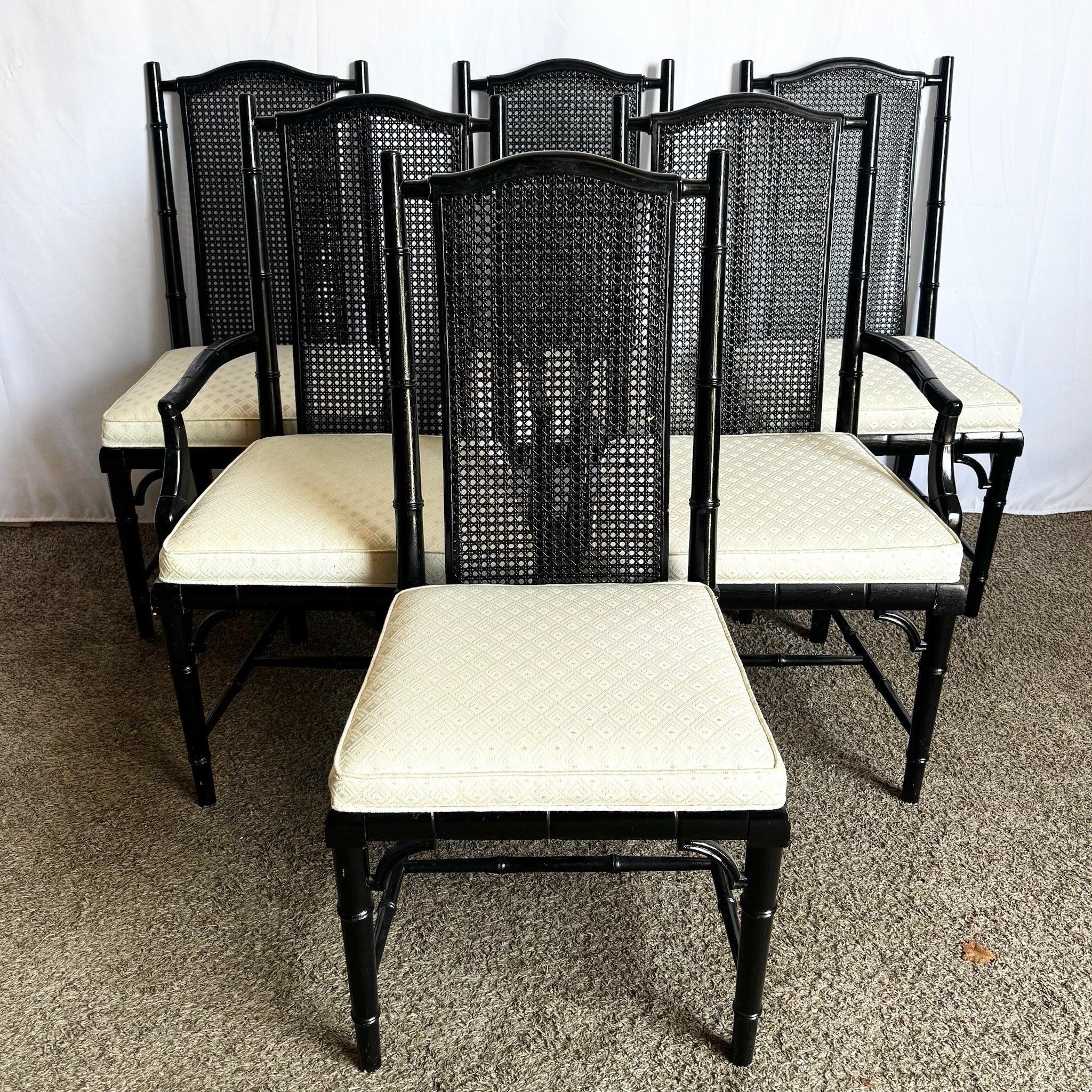 Sedie da pranzo vintage con schienale a canne di bambù finto nero di Century - Set di 6 in vendita 5