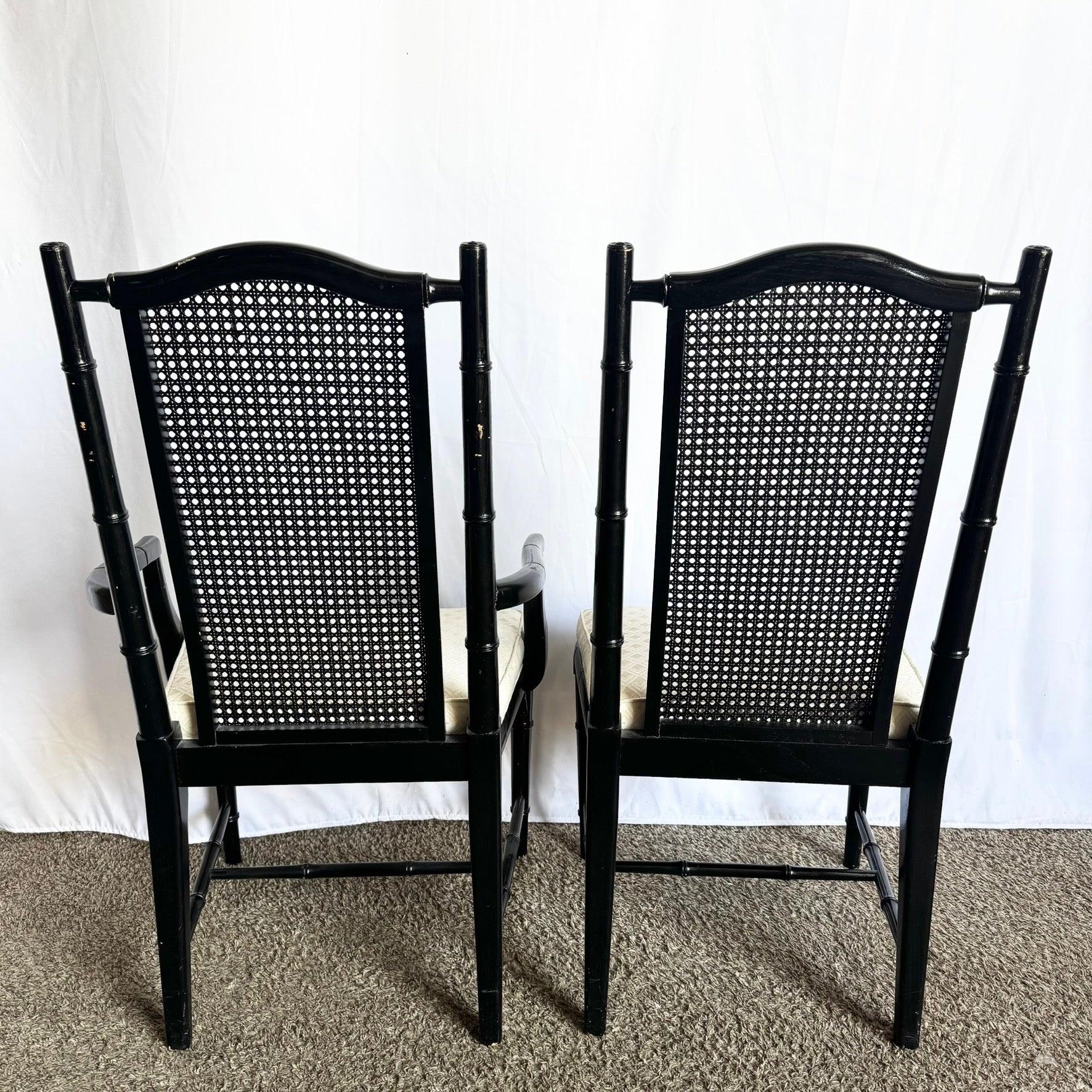 XX secolo Sedie da pranzo vintage con schienale a canne di bambù finto nero di Century - Set di 6 in vendita