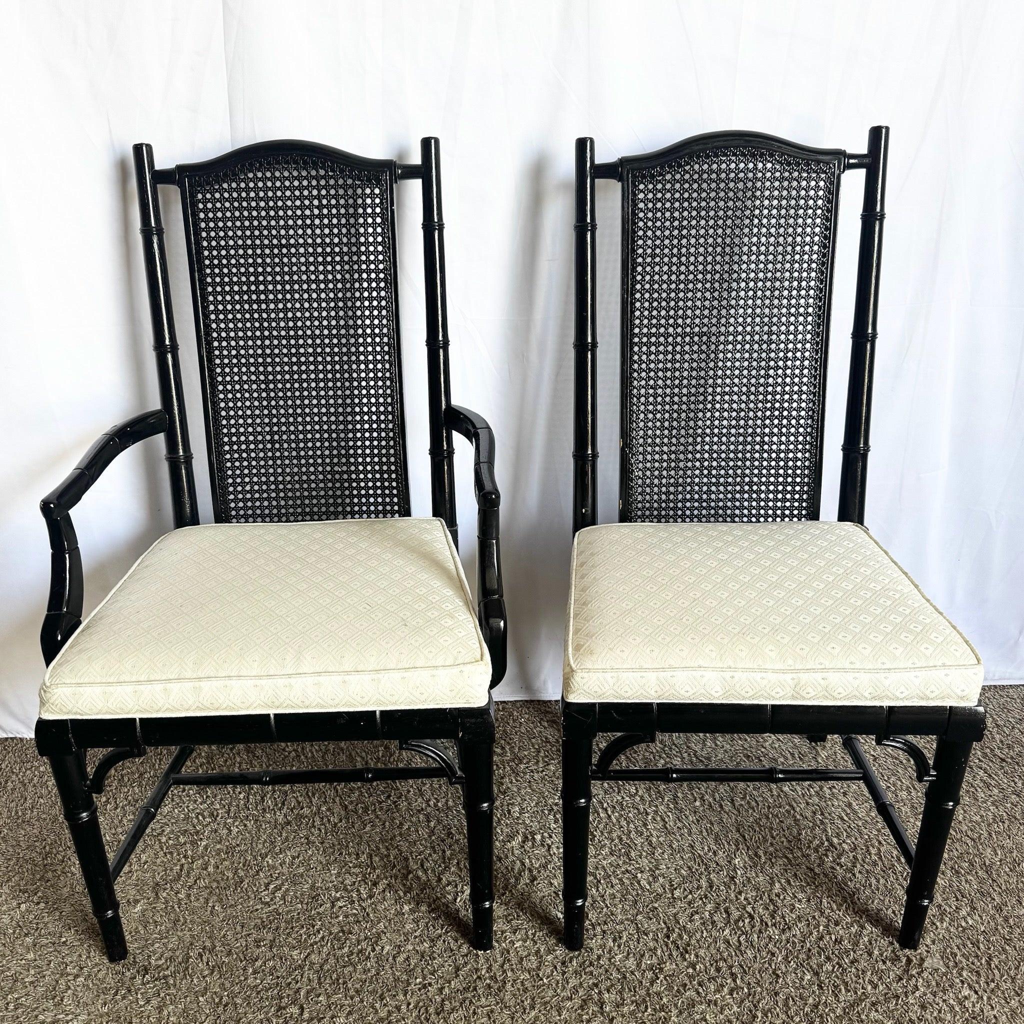 Sedie da pranzo vintage con schienale a canne di bambù finto nero di Century - Set di 6 in vendita 1