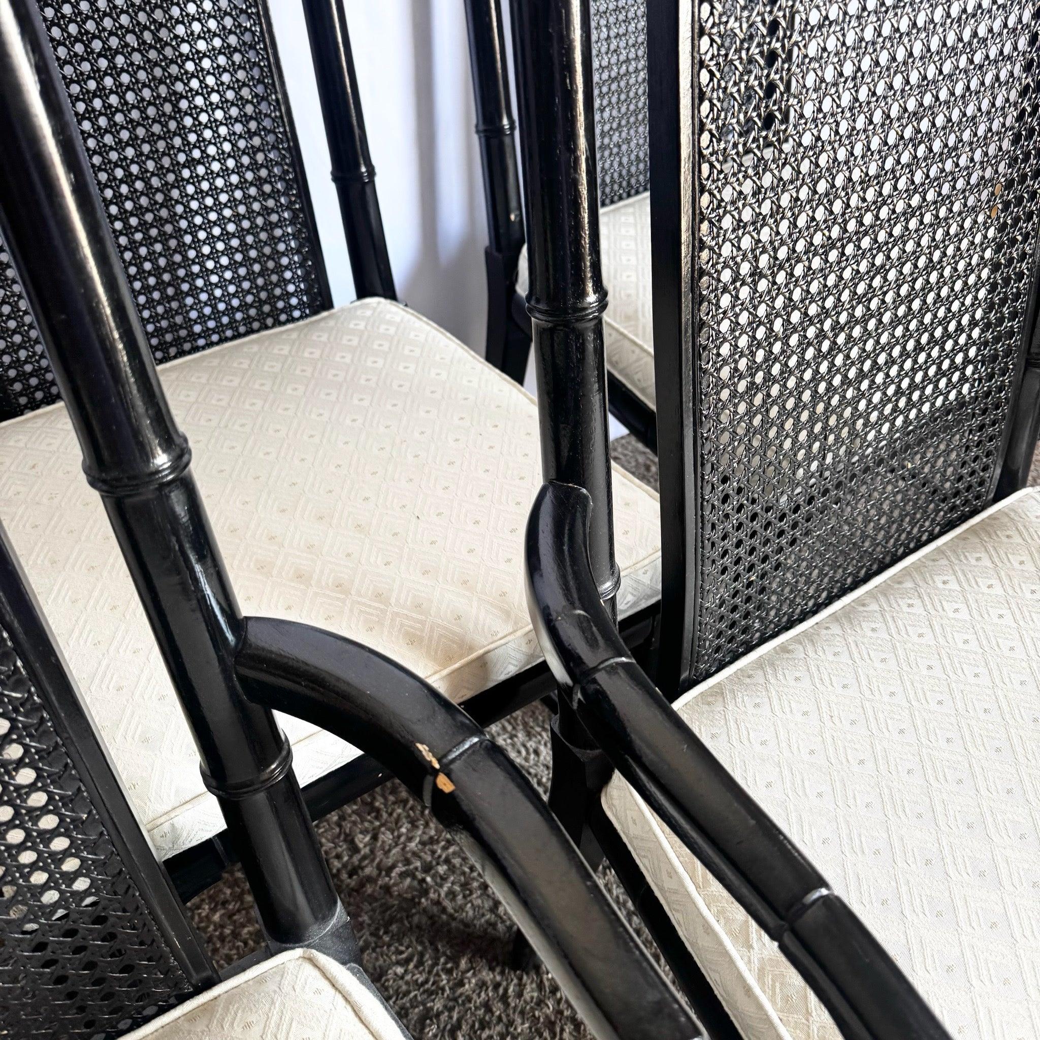 Sedie da pranzo vintage con schienale a canne di bambù finto nero di Century - Set di 6 in vendita 2