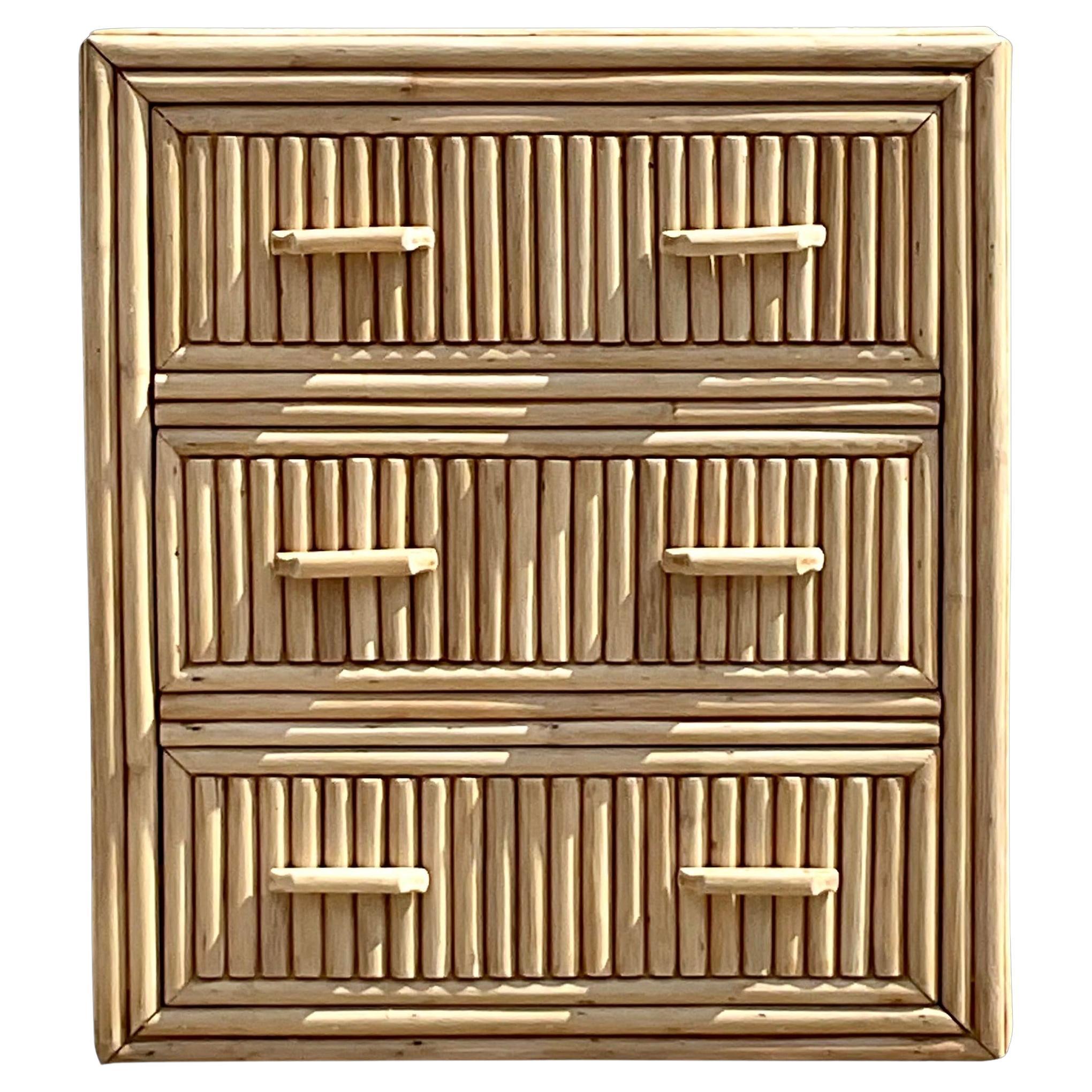 Vintage Coastal Bleached Rattan Chest of Drawers