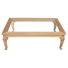 Tavolino vintage in Wood sbiancato con piano in vetro