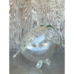 Vintage Coastal Blown Glass Fish Vase