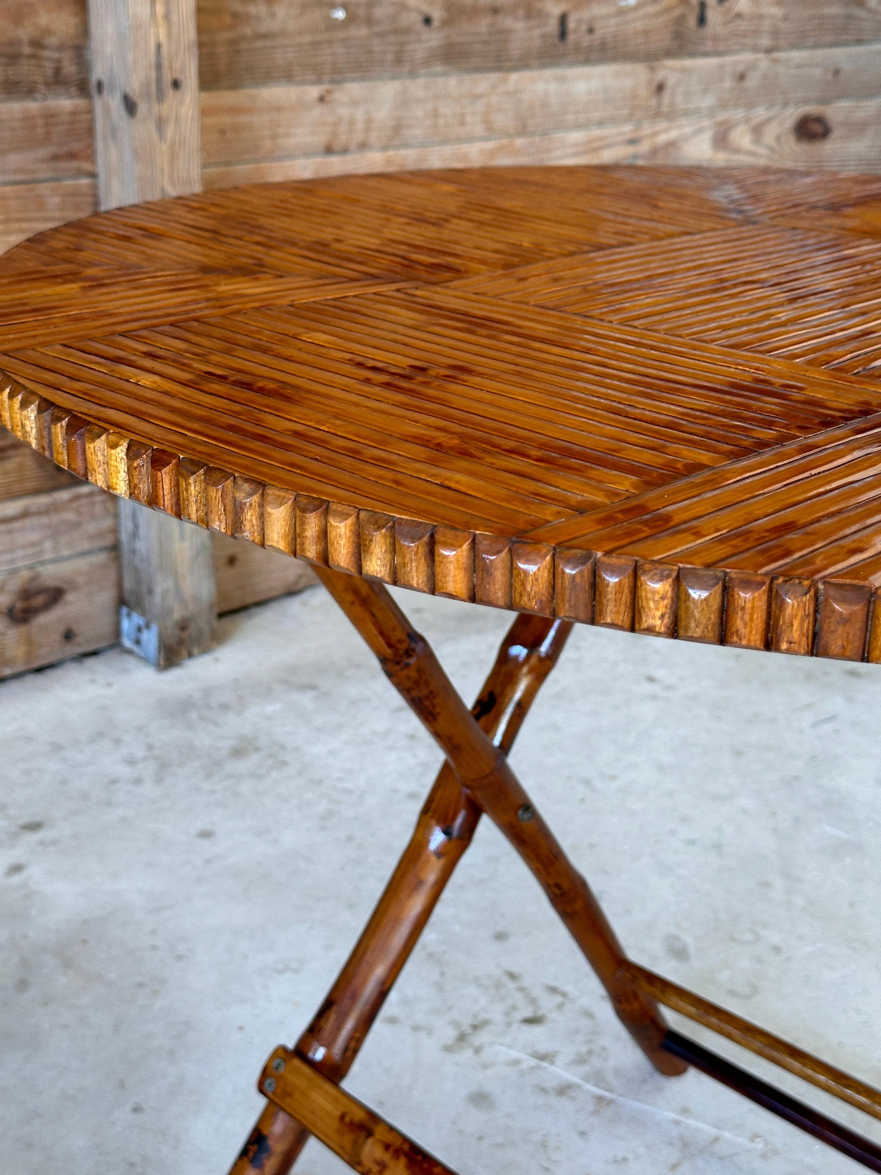 Vintage Coastal Boho Bamboo Rattan Foldable Dinning / Card Table For Sale 3