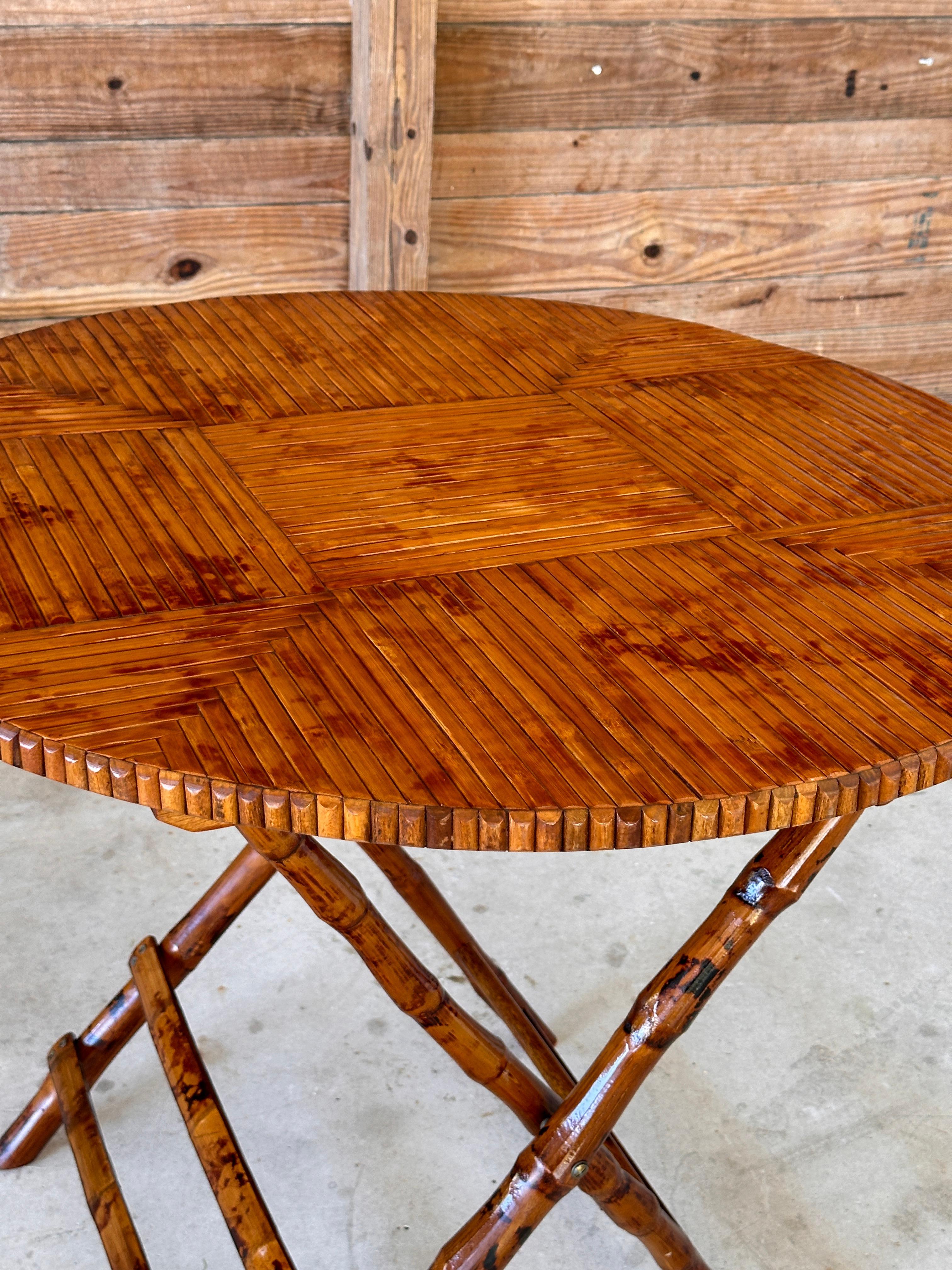 Vintage Coastal Boho Bamboo Rattan Foldable Dinning / Card Table For Sale 4
