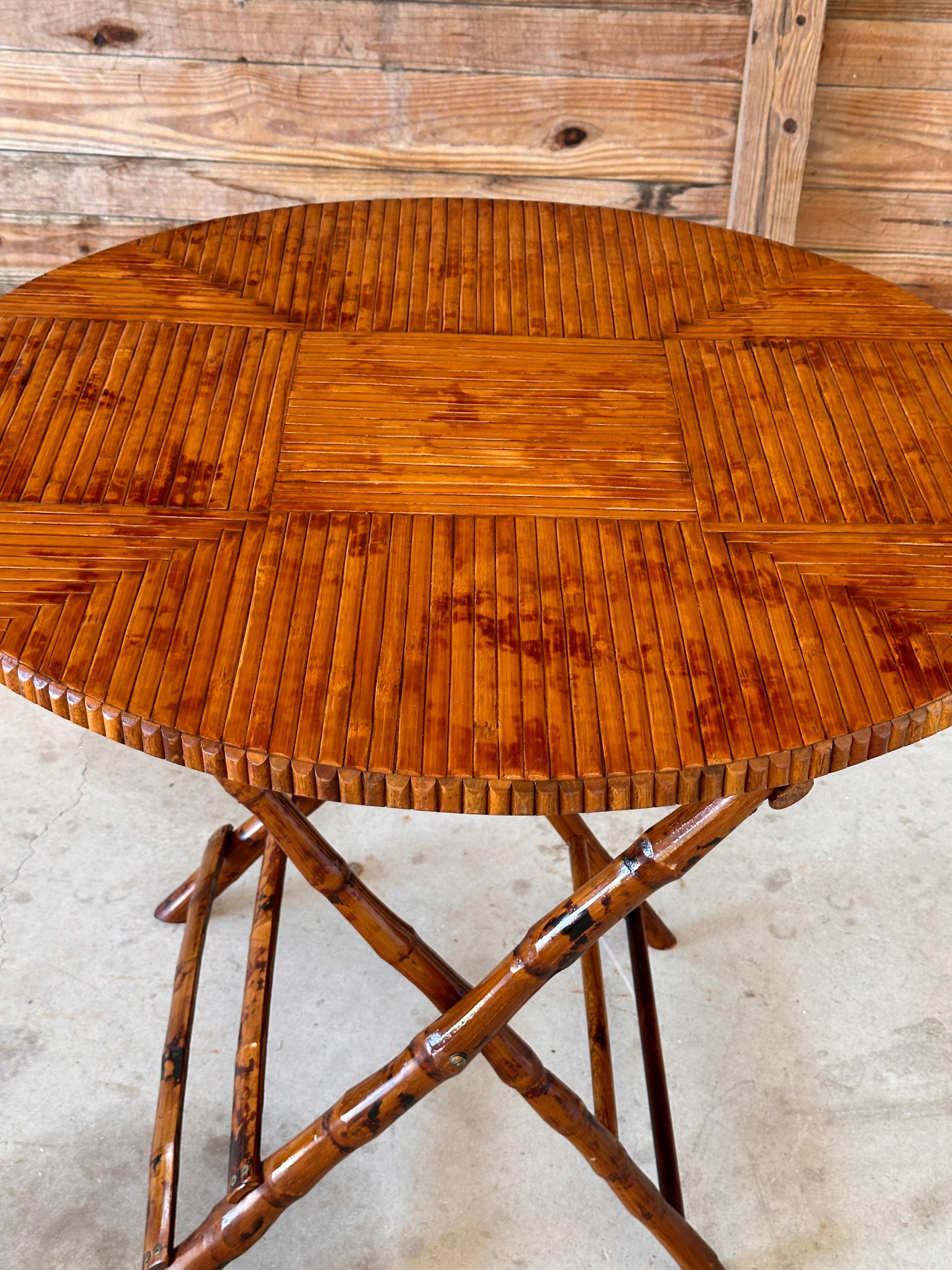 Vintage Coastal Boho Bamboo Rattan Foldable Dinning / Card Table For Sale 5