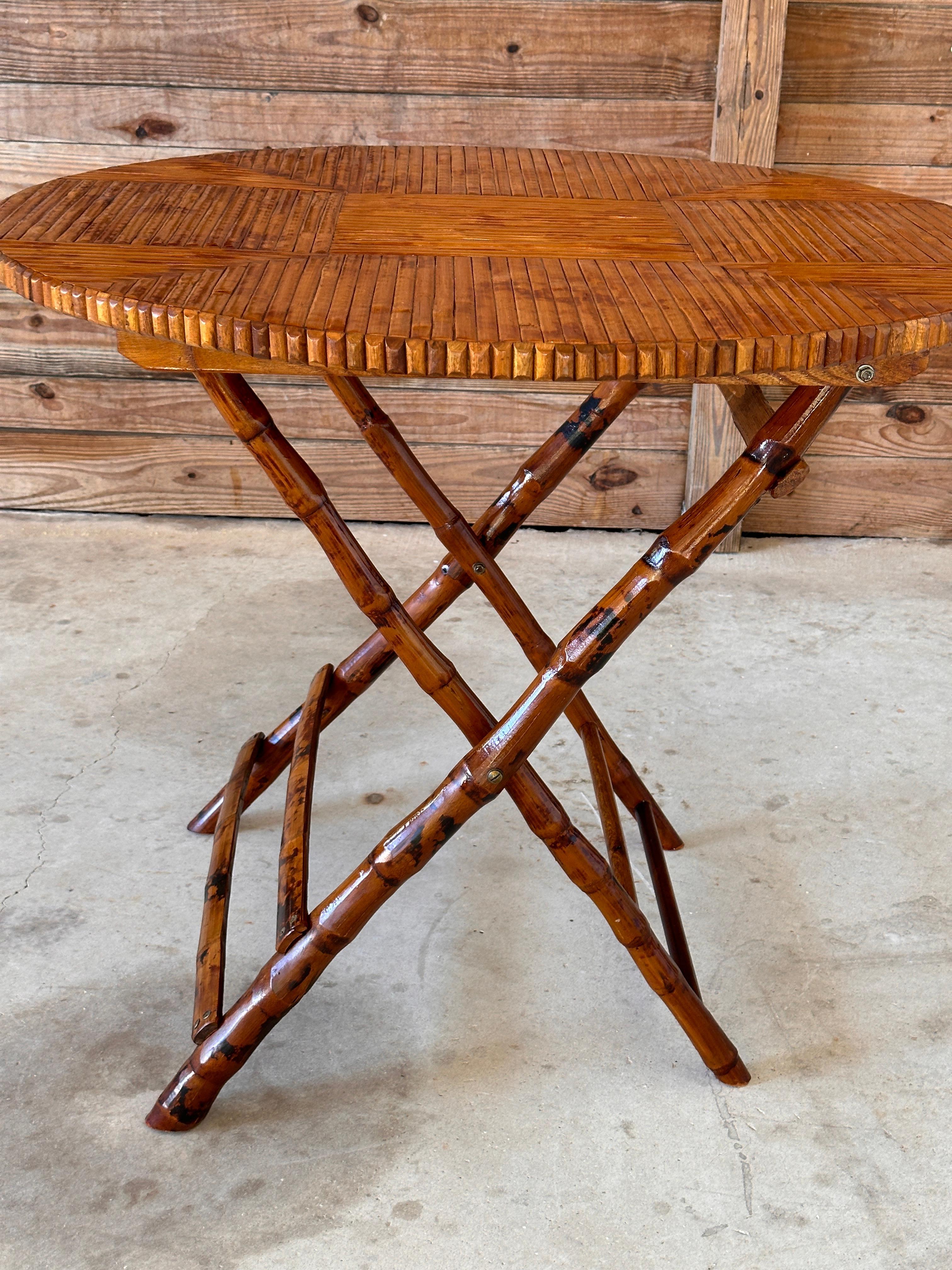Vintage Coastal Boho Bamboo Rattan Foldable Dinning / Card Table For Sale 6