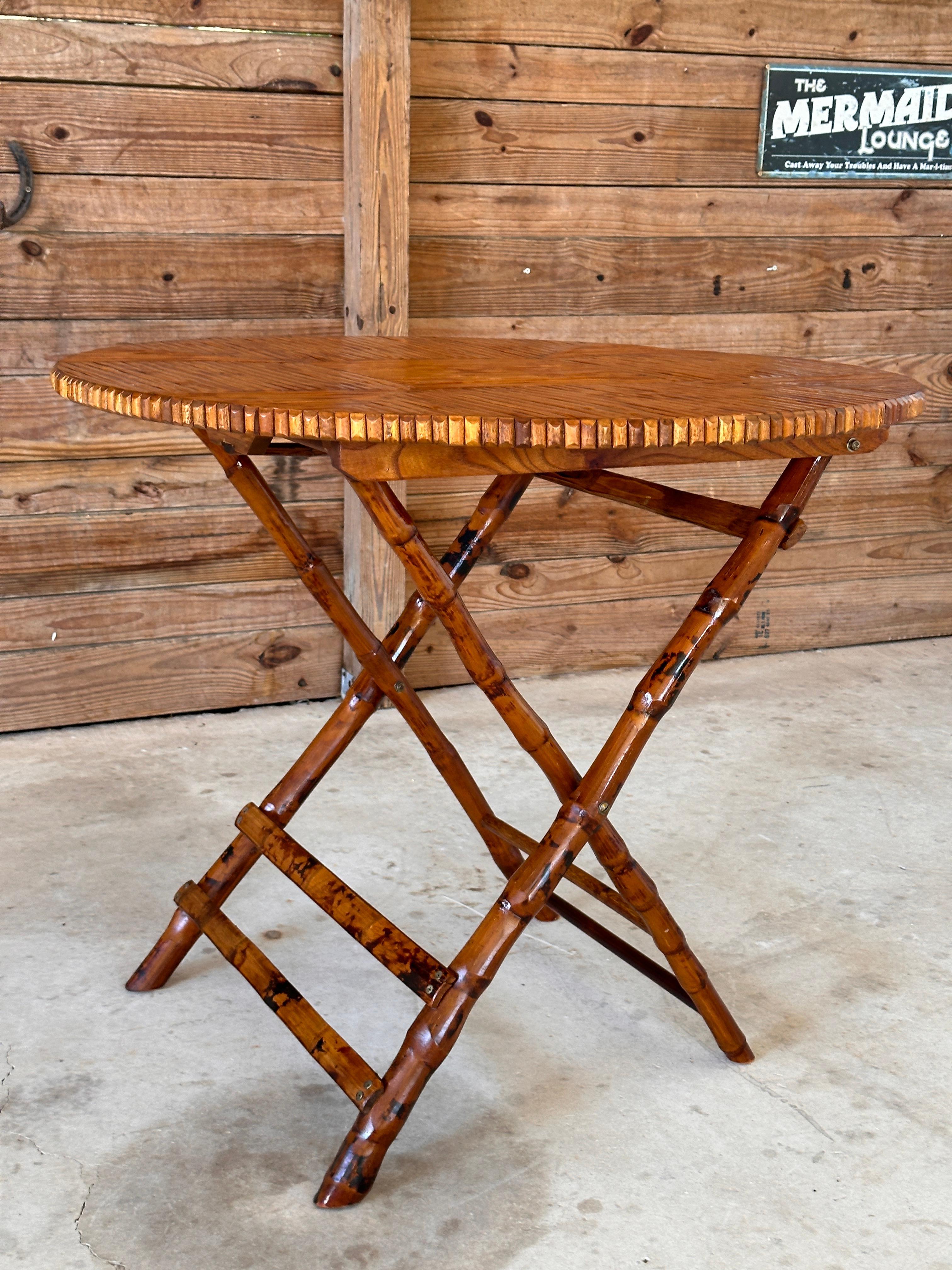 Vintage Coastal Boho Bamboo Rattan Foldable Dinning / Card Table For Sale 7