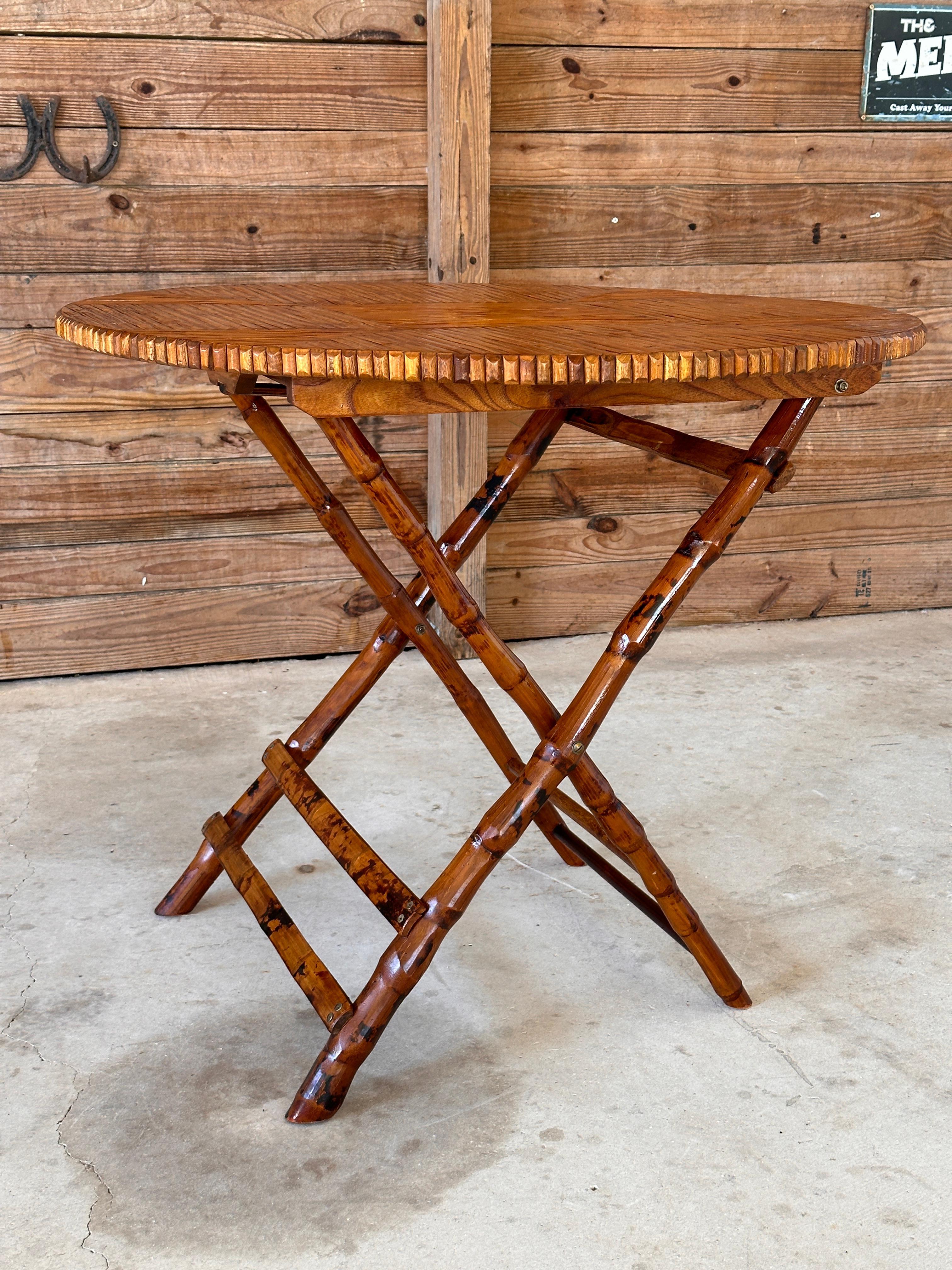 Vintage Coastal Boho Bamboo Rattan Foldable Dinning / Card Table For Sale 8