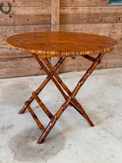 Vintage Coastal Boho Bamboo Rattan Foldable Dinning / Card Table