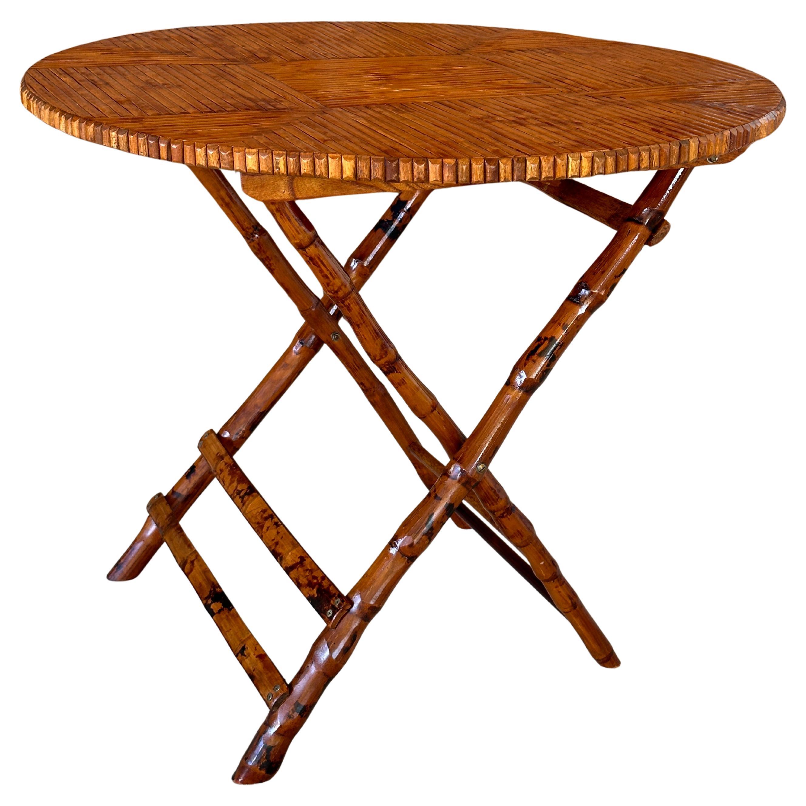 Vintage Coastal Boho Bamboo Rattan Foldable Dinning / Card Table
