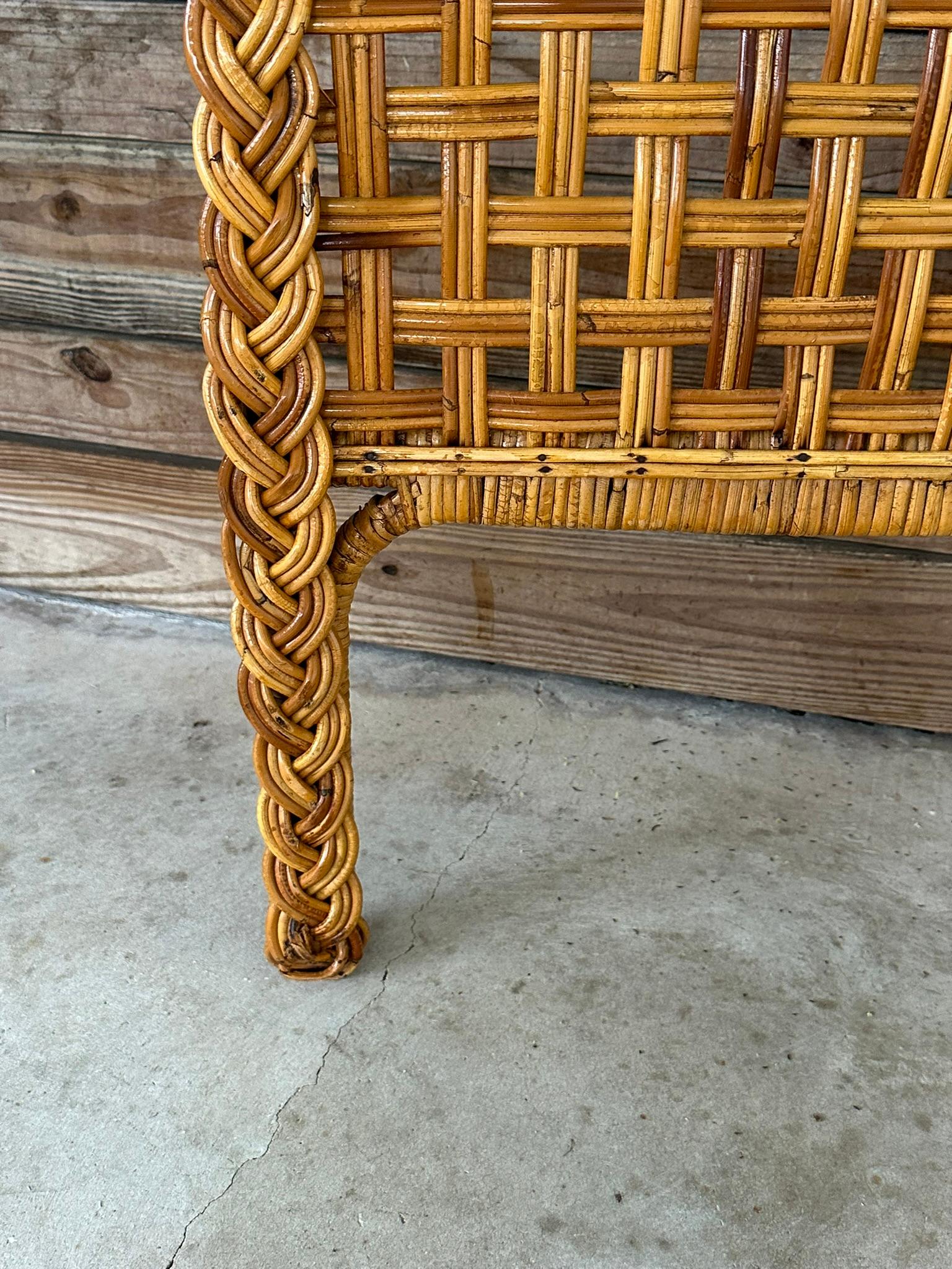 Vintage Coastal Boho Large Braid Rattan Arched Twin Headboards-Pair For Sale 6