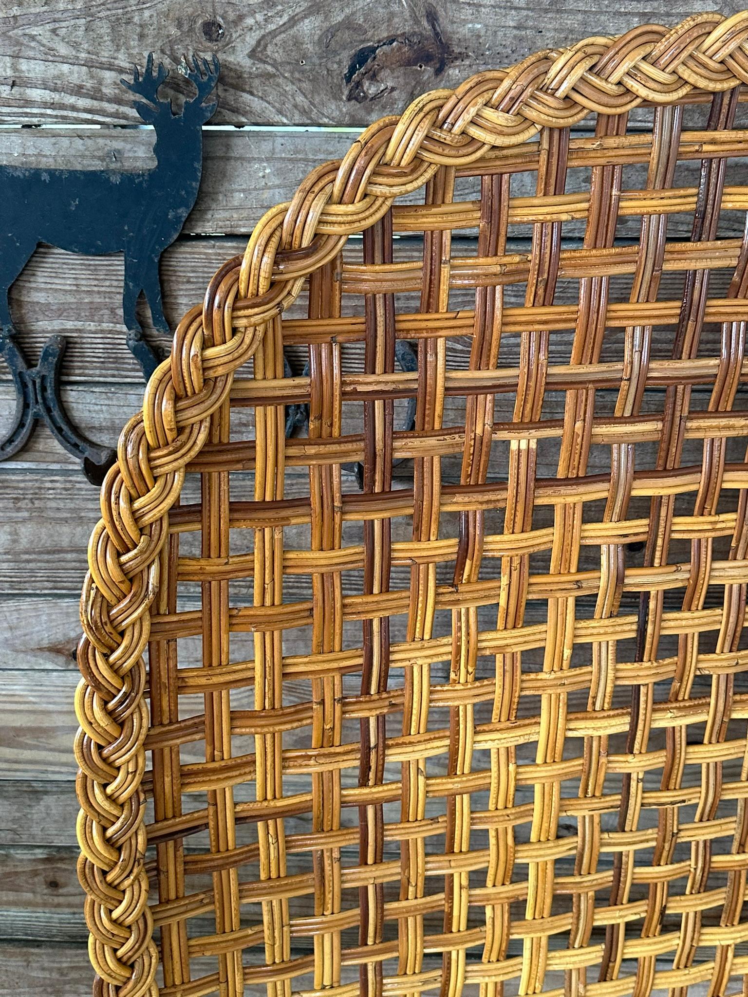 Vintage Coastal Boho Large Braid Rattan Arched Twin Headboards-Pair For Sale 8