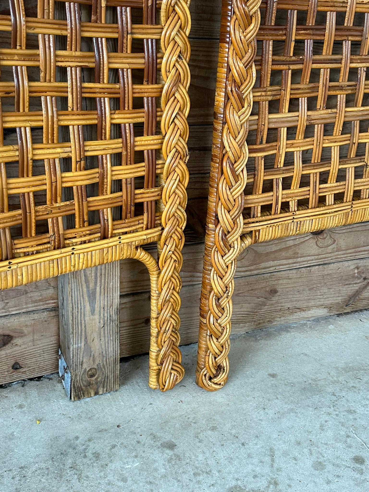 Vintage Coastal Boho Large Braid Rattan Arched Twin Headboards-Pair For Sale 10