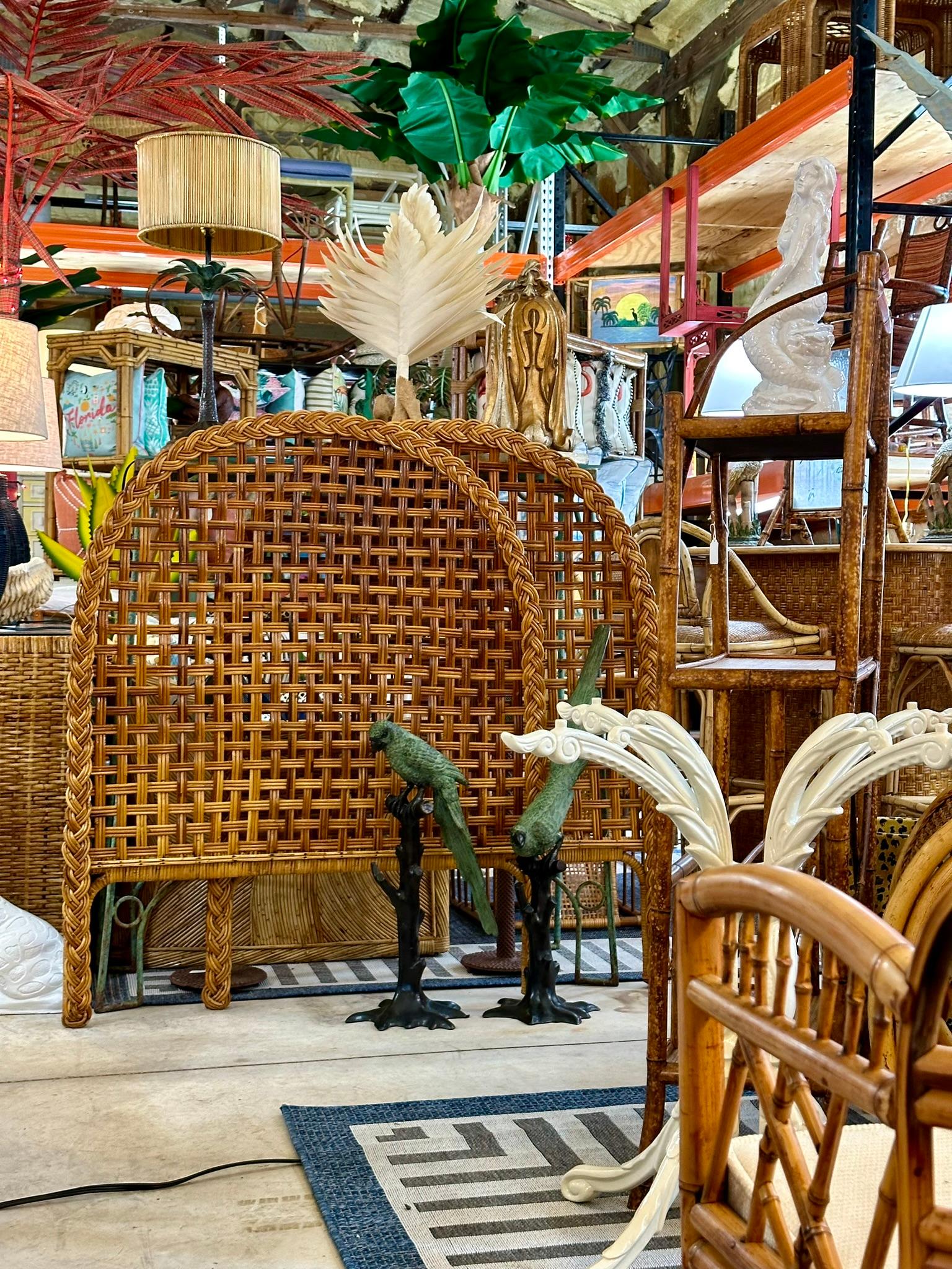 Vintage Coastal Boho Large Braid Rattan Arched Twin Headboards-Pair For Sale 11