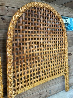 Vintage Coastal Boho Large Braid Rattan Arched Twin Headboards-Pair