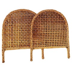 Vintage Coastal Boho Large Braid Rattan Arched Twin Headboards-Pair