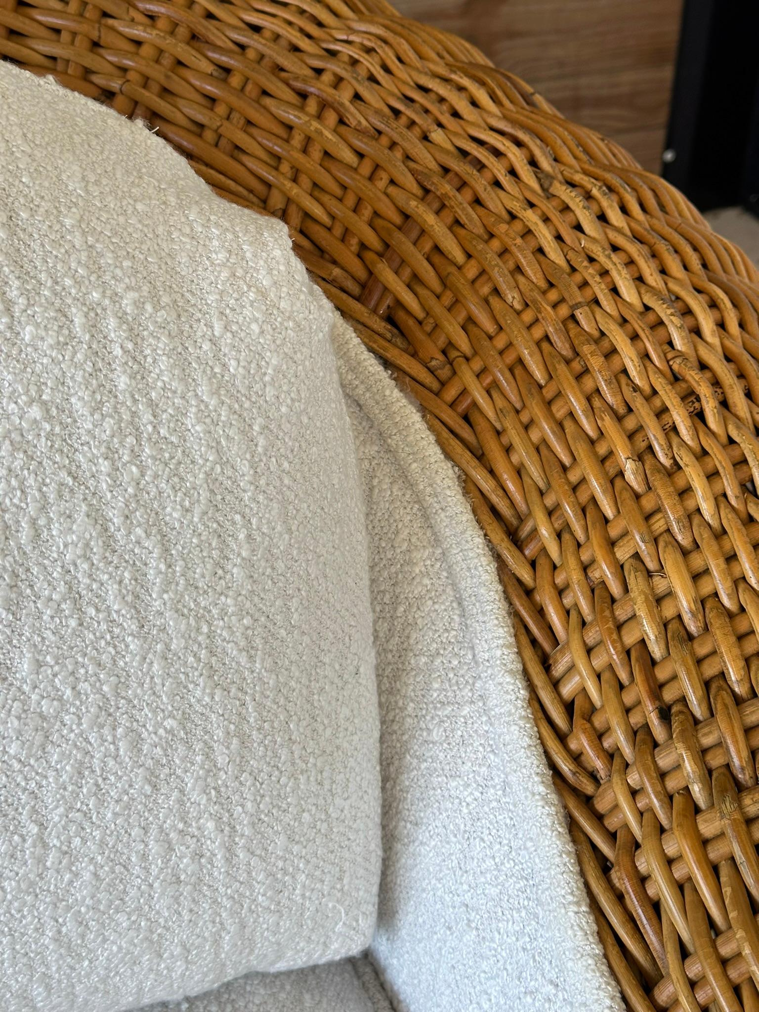 Vintage Coastal Boho Large Braid Rattan Lounge Chairs Custom Upholstered 9