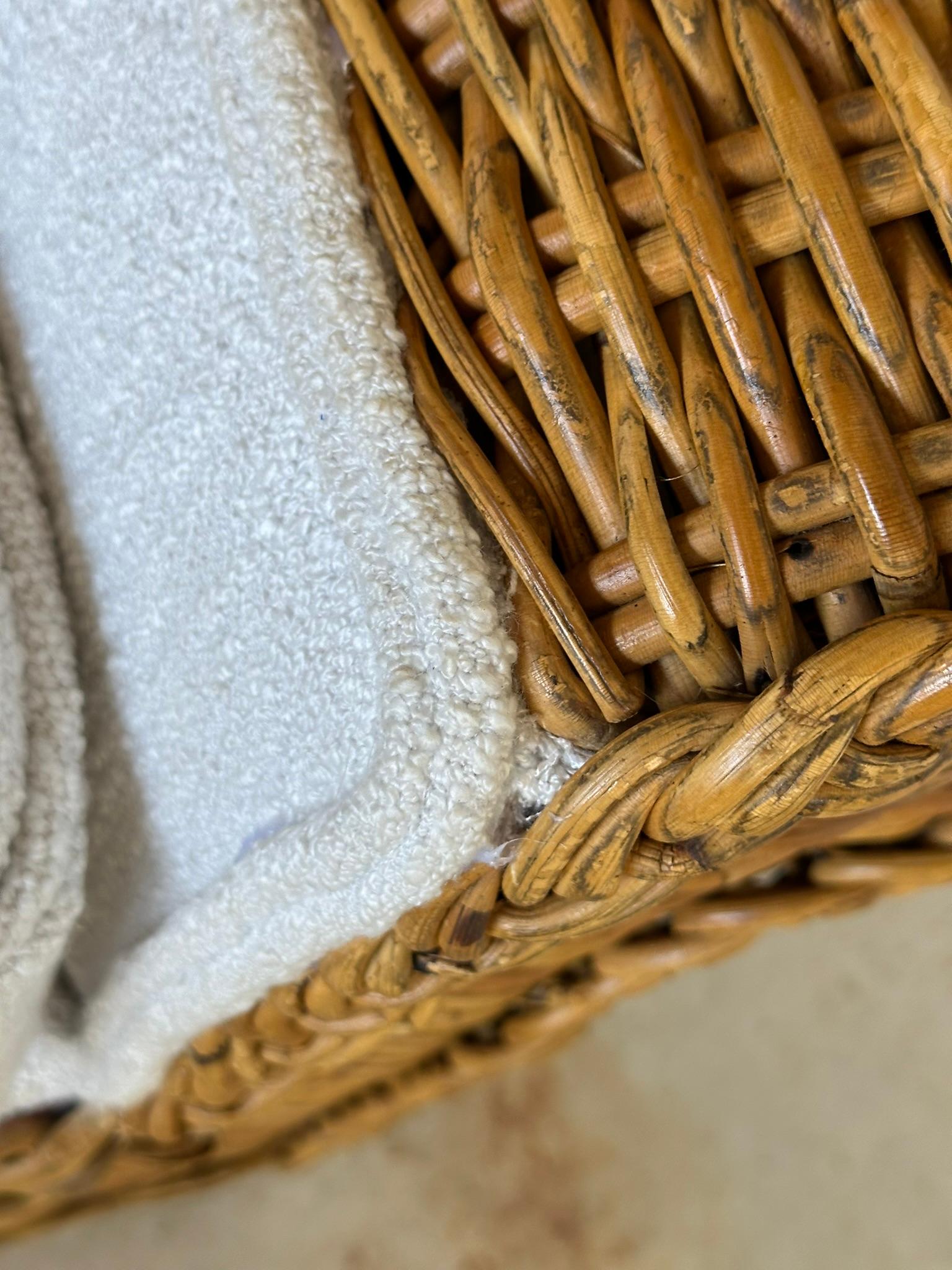 Late 20th Century Vintage Coastal Boho Large Braid Rattan Lounge Chairs Custom Upholstered