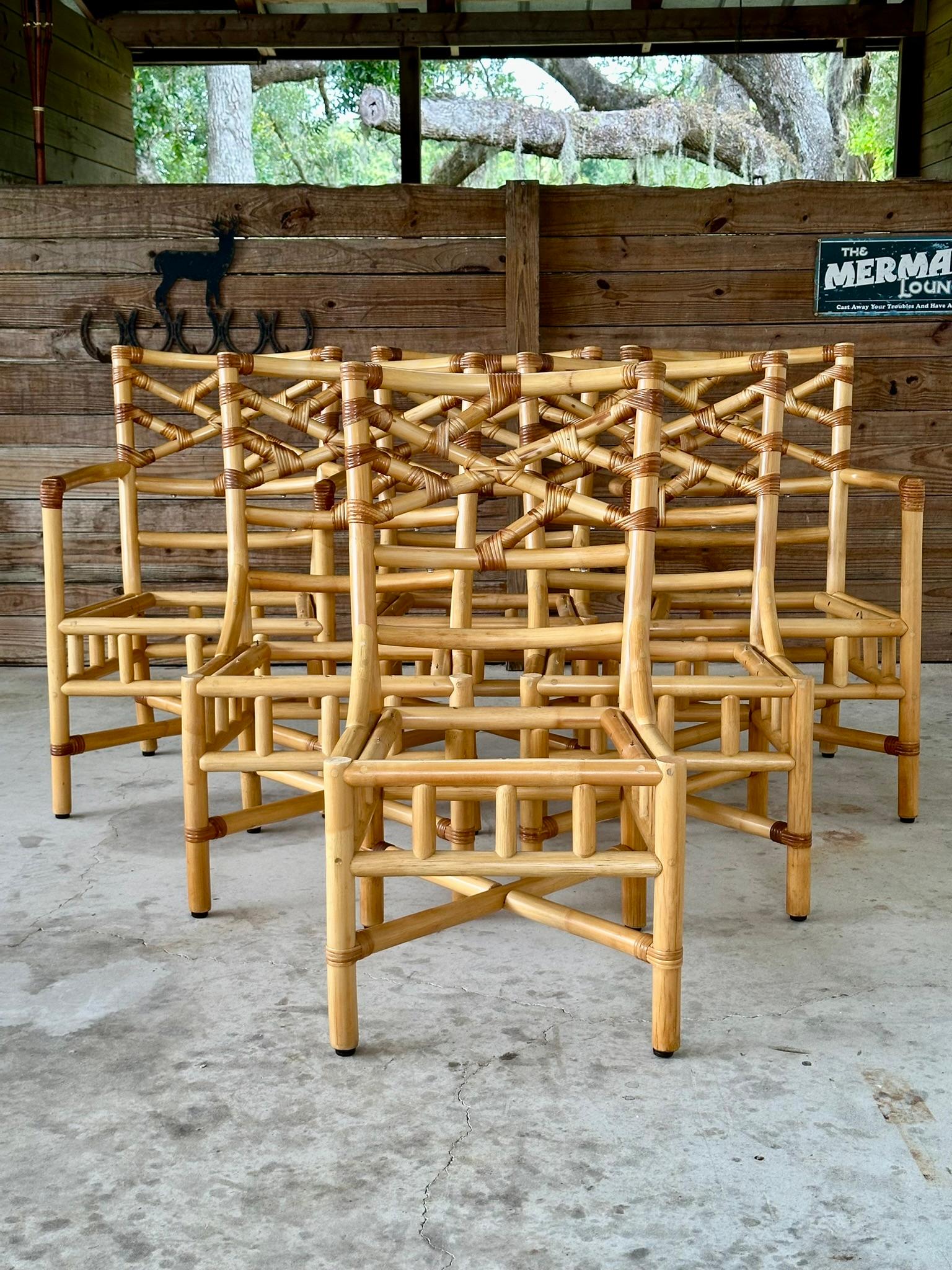 Vintage coastal Boho Rattan Chippendale Dining chairs by Clark Casual Furniture 5