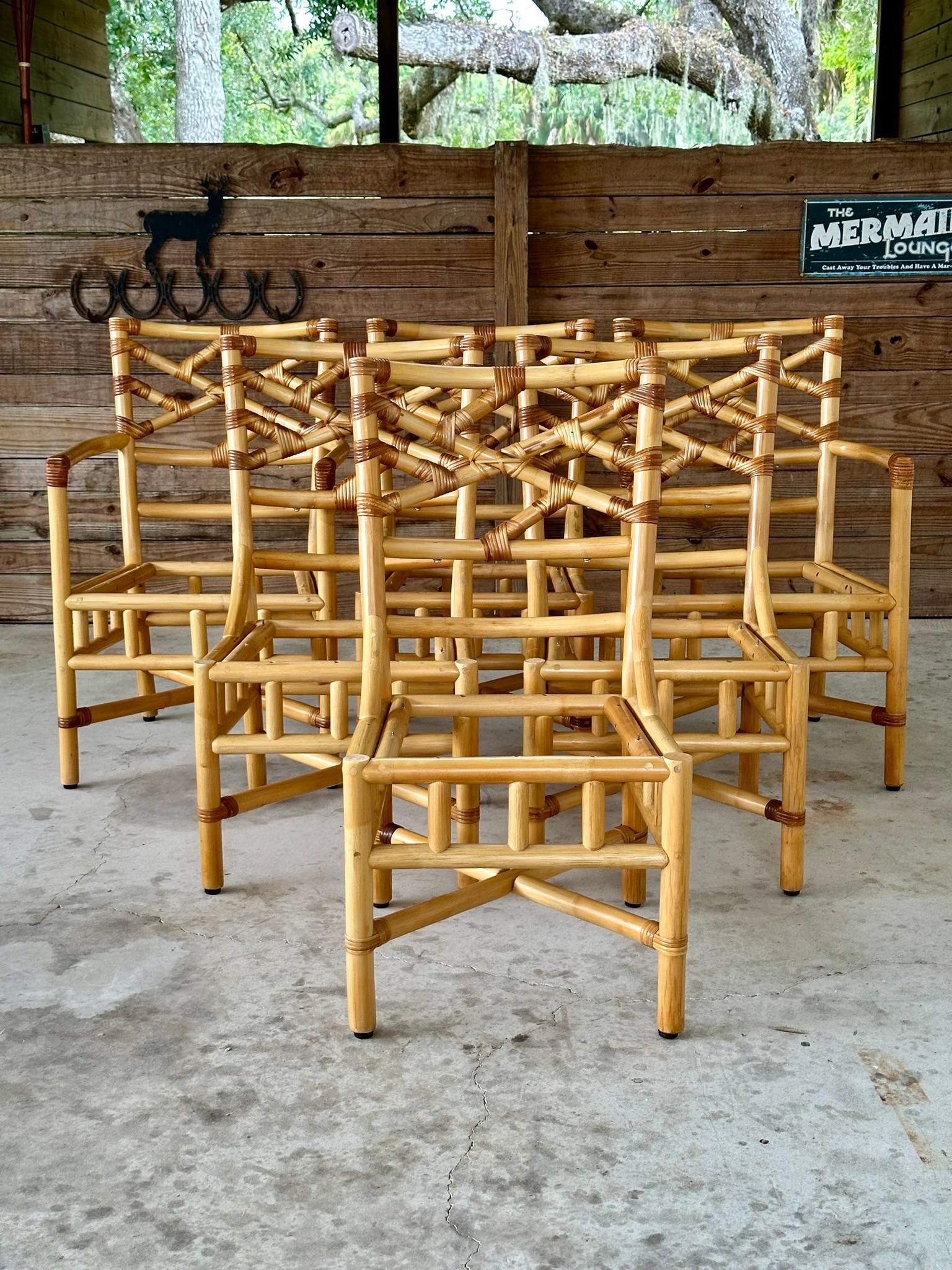Vintage coastal Boho Rattan Chippendale Dining chairs by Clark Casual Furniture 6
