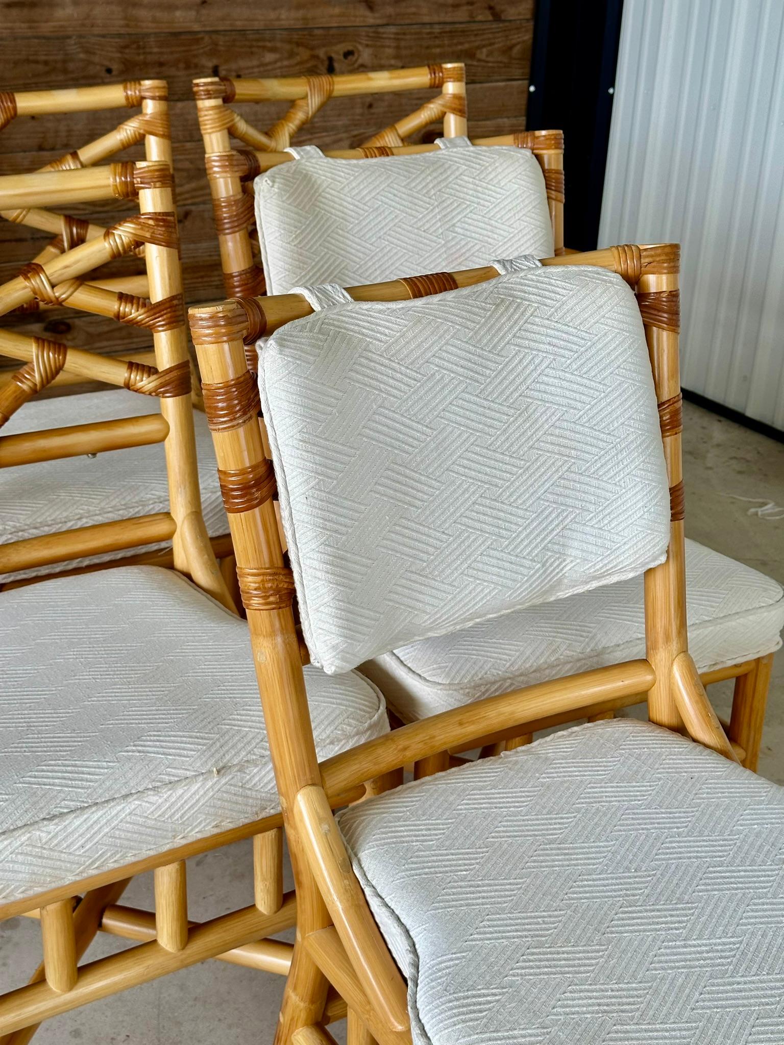 Vintage coastal Boho Rattan Chippendale Dining chairs by Clark Casual Furniture 7