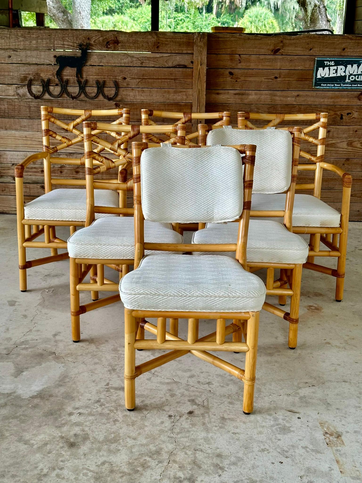 Vintage coastal Boho Rattan Chippendale Dining chairs by Clark Casual Furniture 8