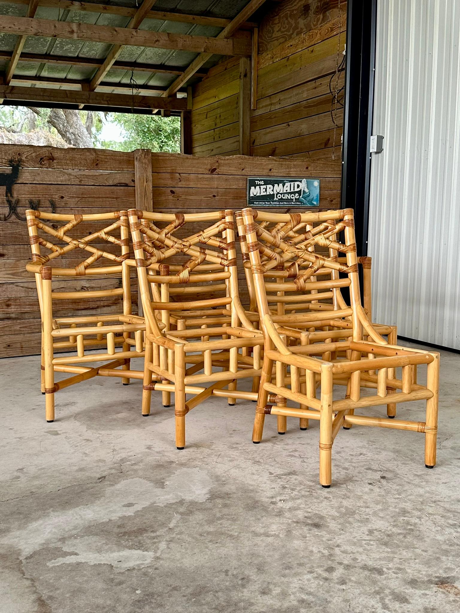 American Vintage coastal Boho Rattan Chippendale Dining chairs by Clark Casual Furniture