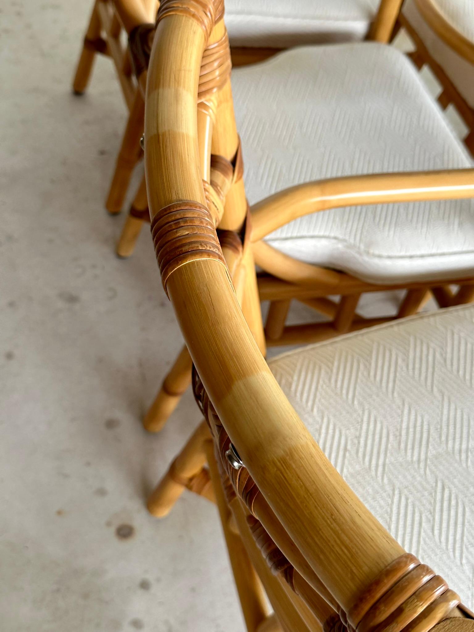Hand-Crafted Vintage coastal Boho Rattan Chippendale Dining chairs by Clark Casual Furniture