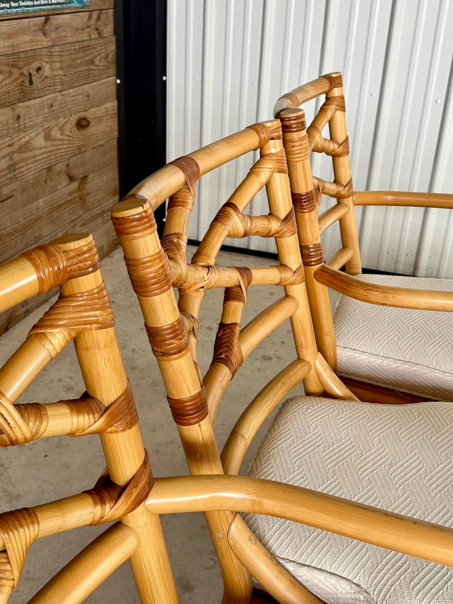 Vintage coastal Boho Rattan Chippendale Dining chairs by Clark Casual Furniture In Good Condition In North Fort Myers, FL