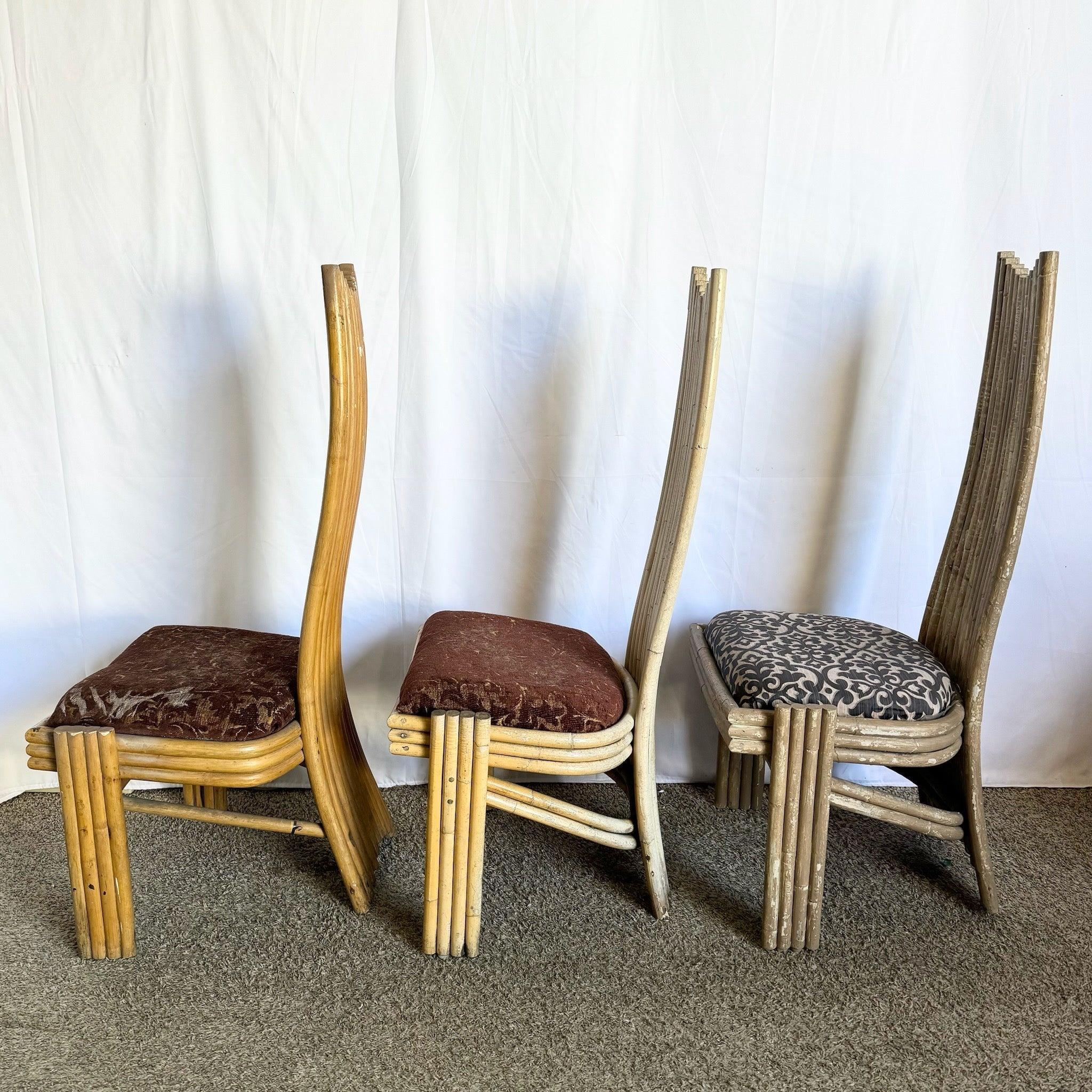 Vintage Coastal Boho Rattan hohe Rückenlehne Esszimmerstühle - Satz von 3 im Angebot 5