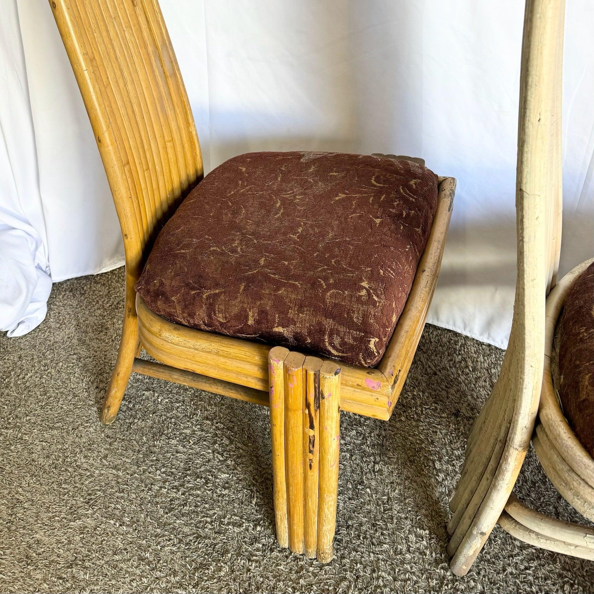 Vintage Coastal Boho Rattan hohe Rückenlehne Esszimmerstühle - Satz von 3 im Zustand „Gut“ im Angebot in Delray Beach, FL