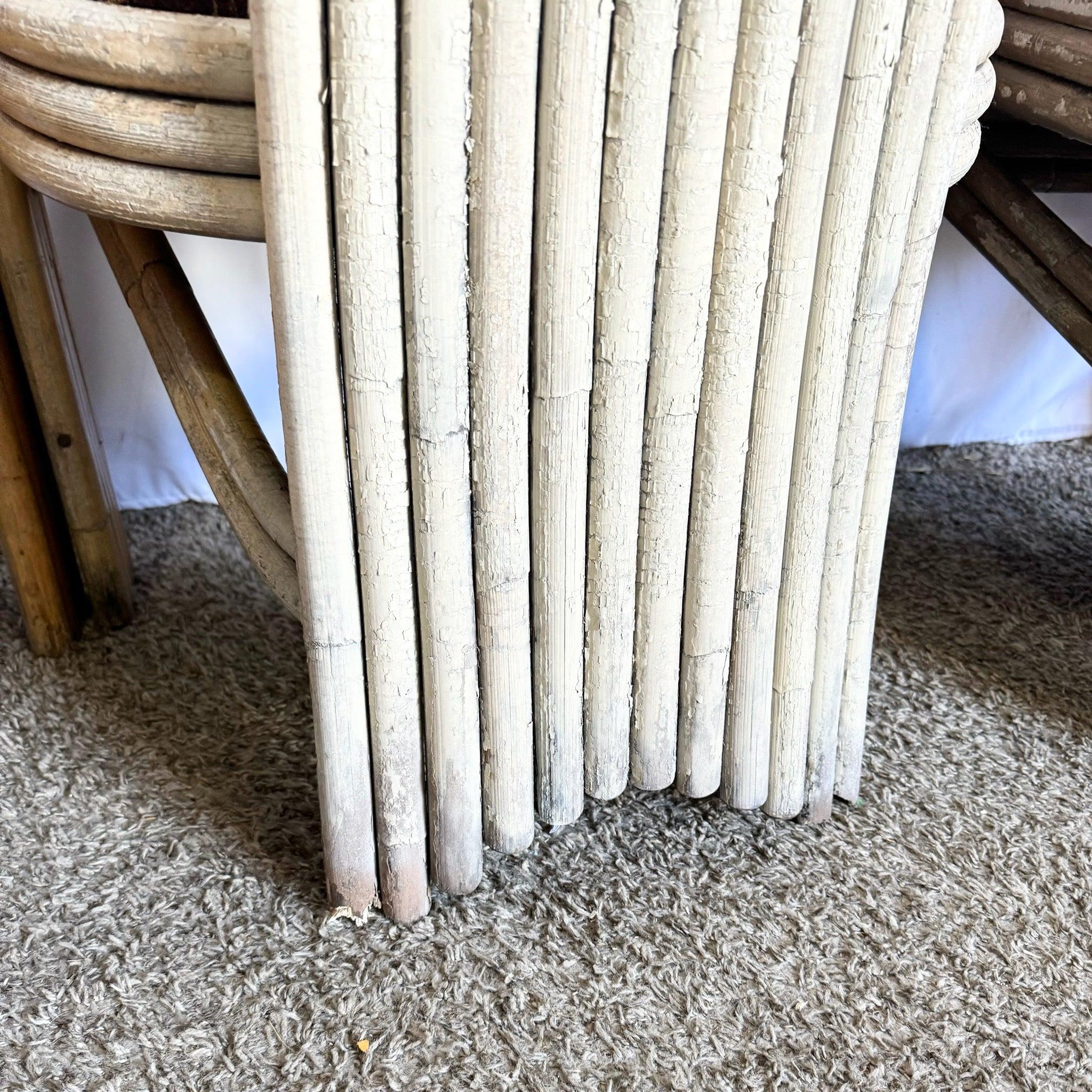 Vintage Coastal Boho Rattan hohe Rückenlehne Esszimmerstühle - Satz von 3 im Angebot 2