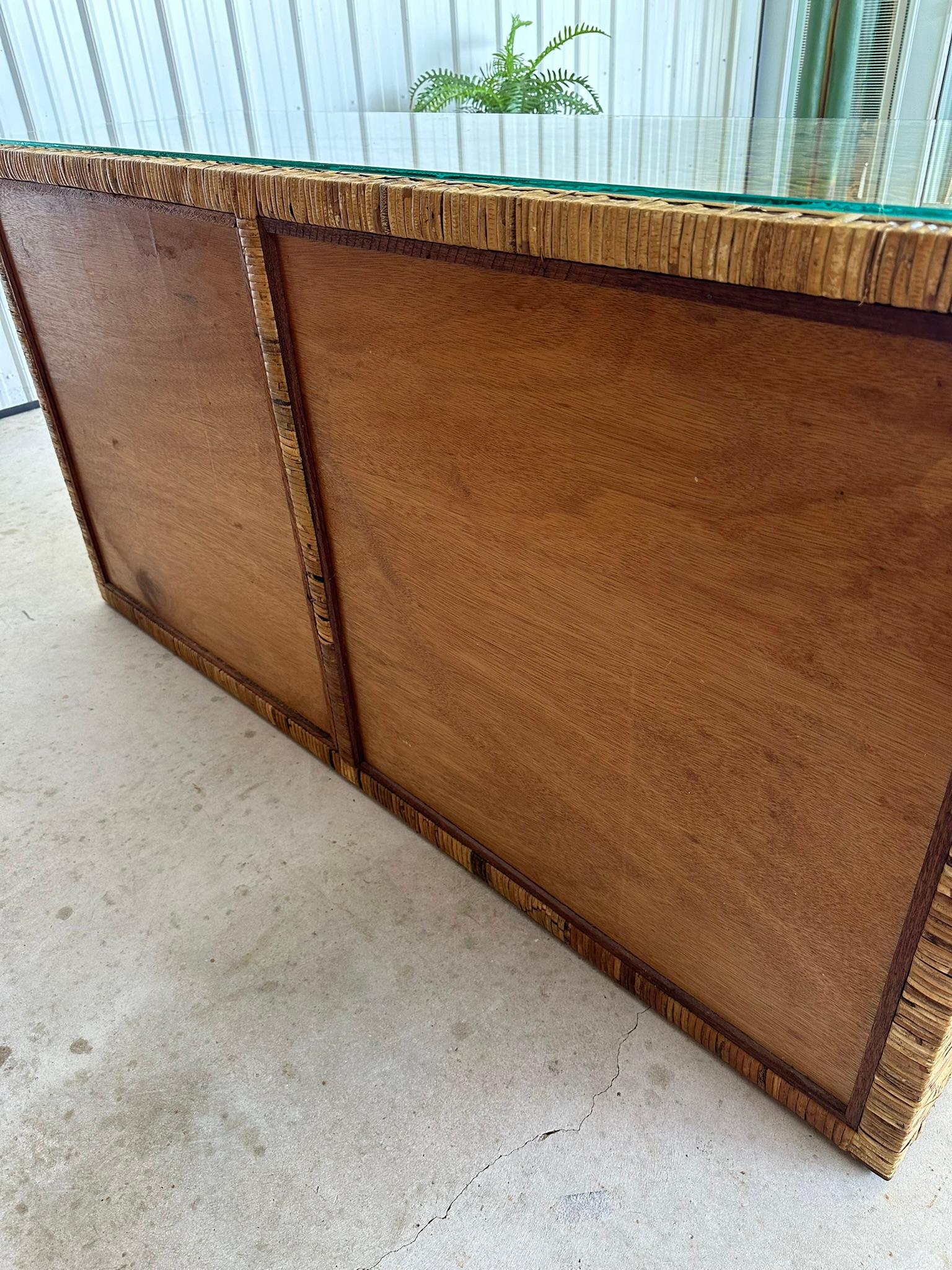 Vintage Coastal Boho Rattan Weave Braided Refinished Six Drawer Dresser 5