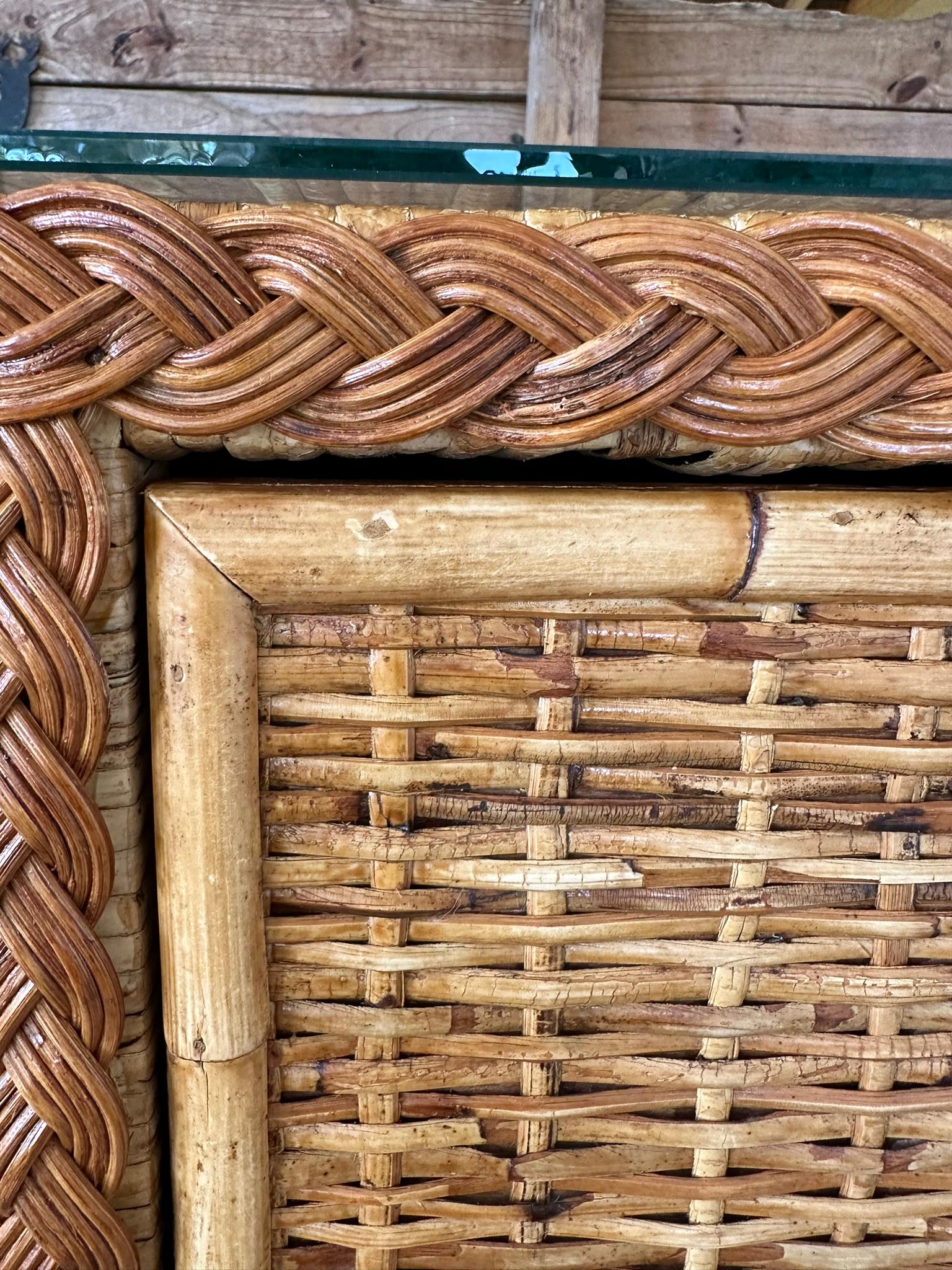 Vintage Coastal Boho Rattan Weave Braided Refinished Six Drawer Dresser 7