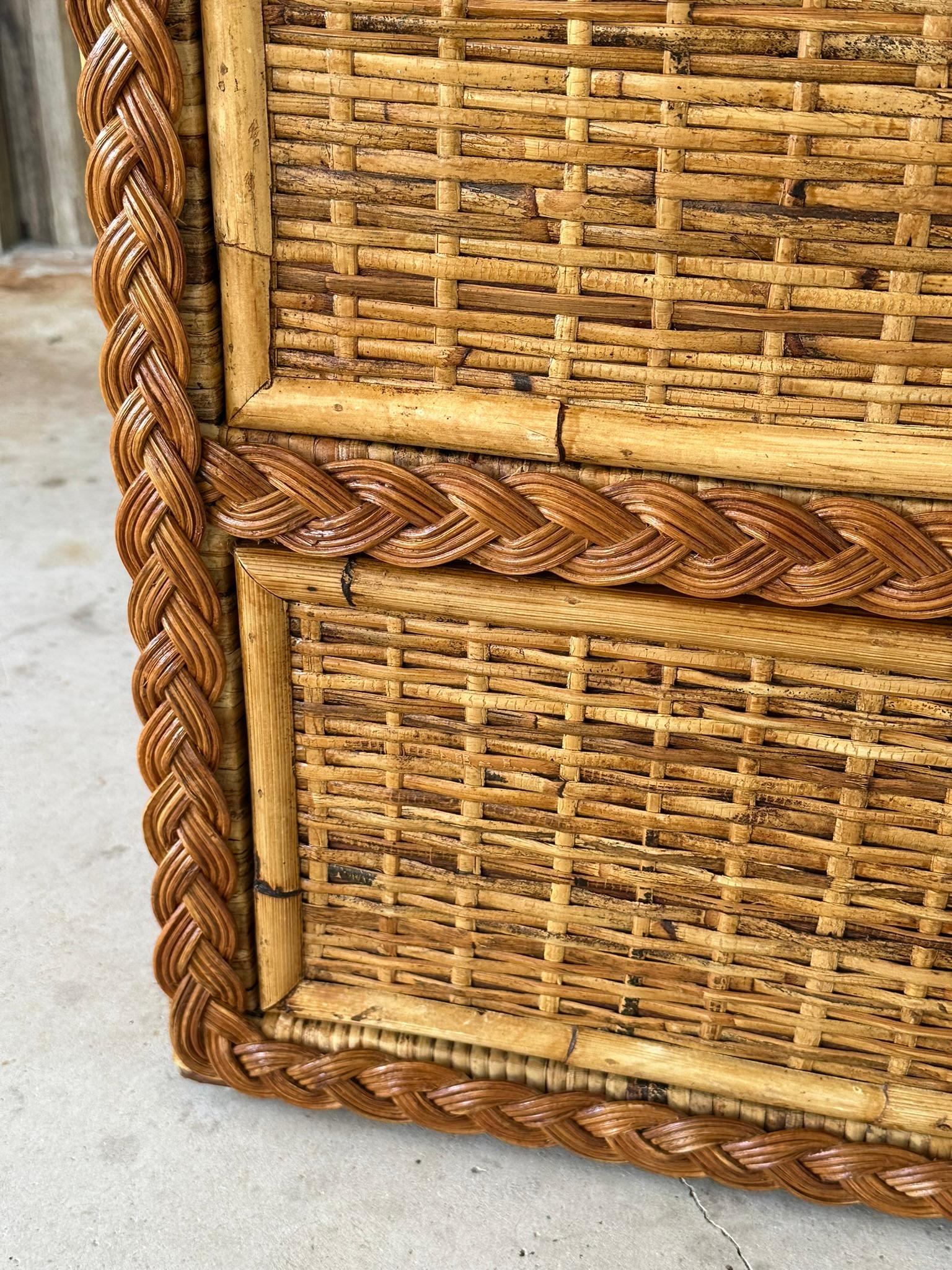 Vintage Coastal Boho Rattan Weave Braided Refinished Six Drawer Dresser 3