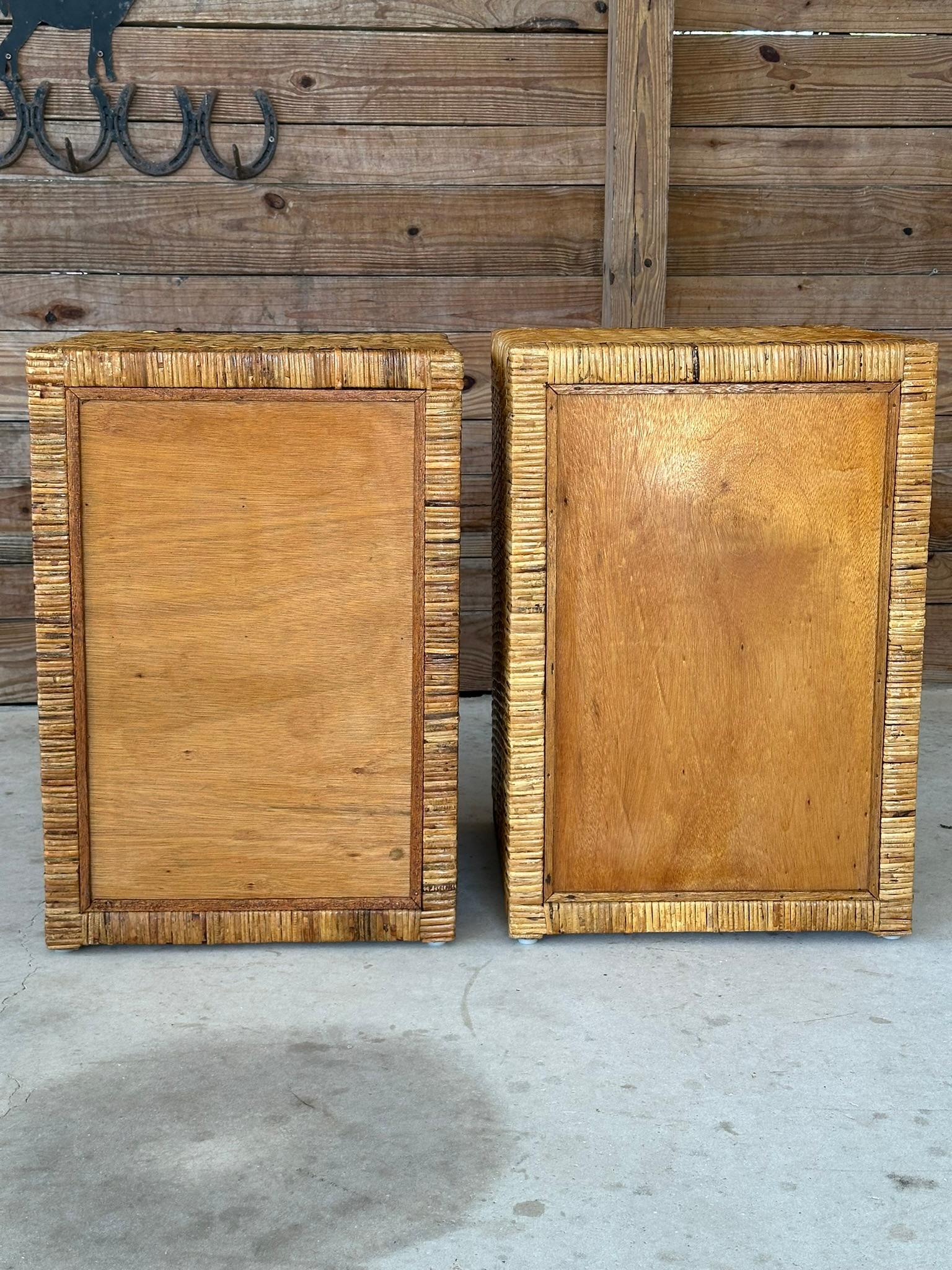 Vintage Coastal Boho Rattan Weave Braided Two Drawer Refinished Nightstands-Pair 2